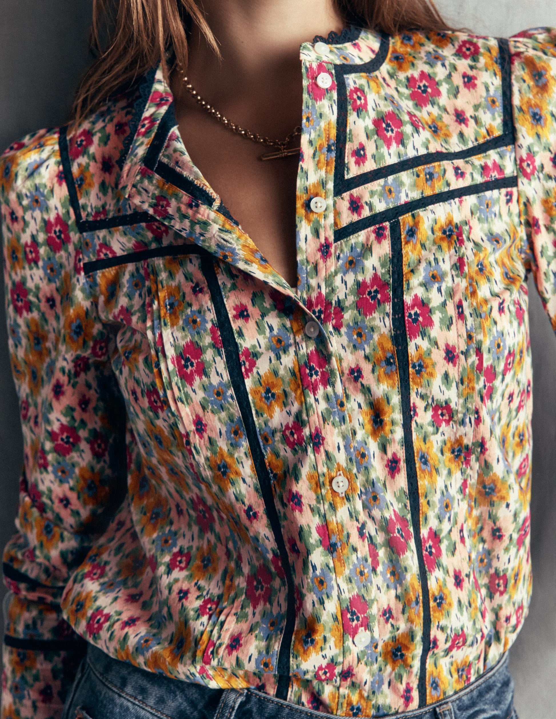 Carmen Lace Trim Cotton Top-Multi, Flecked Garden-3