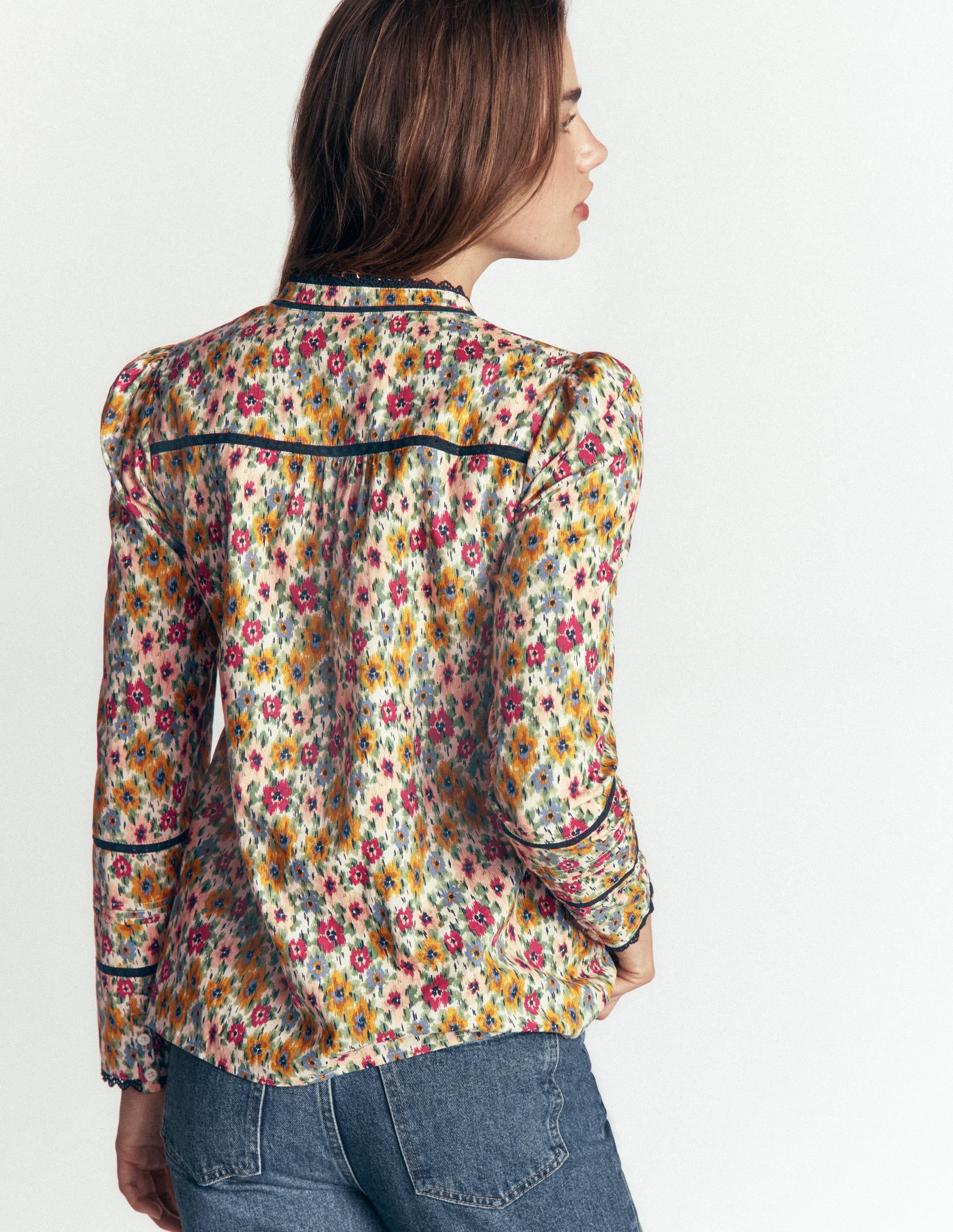 Carmen Lace Trim Cotton Top-Multi, Flecked Garden - Image 4