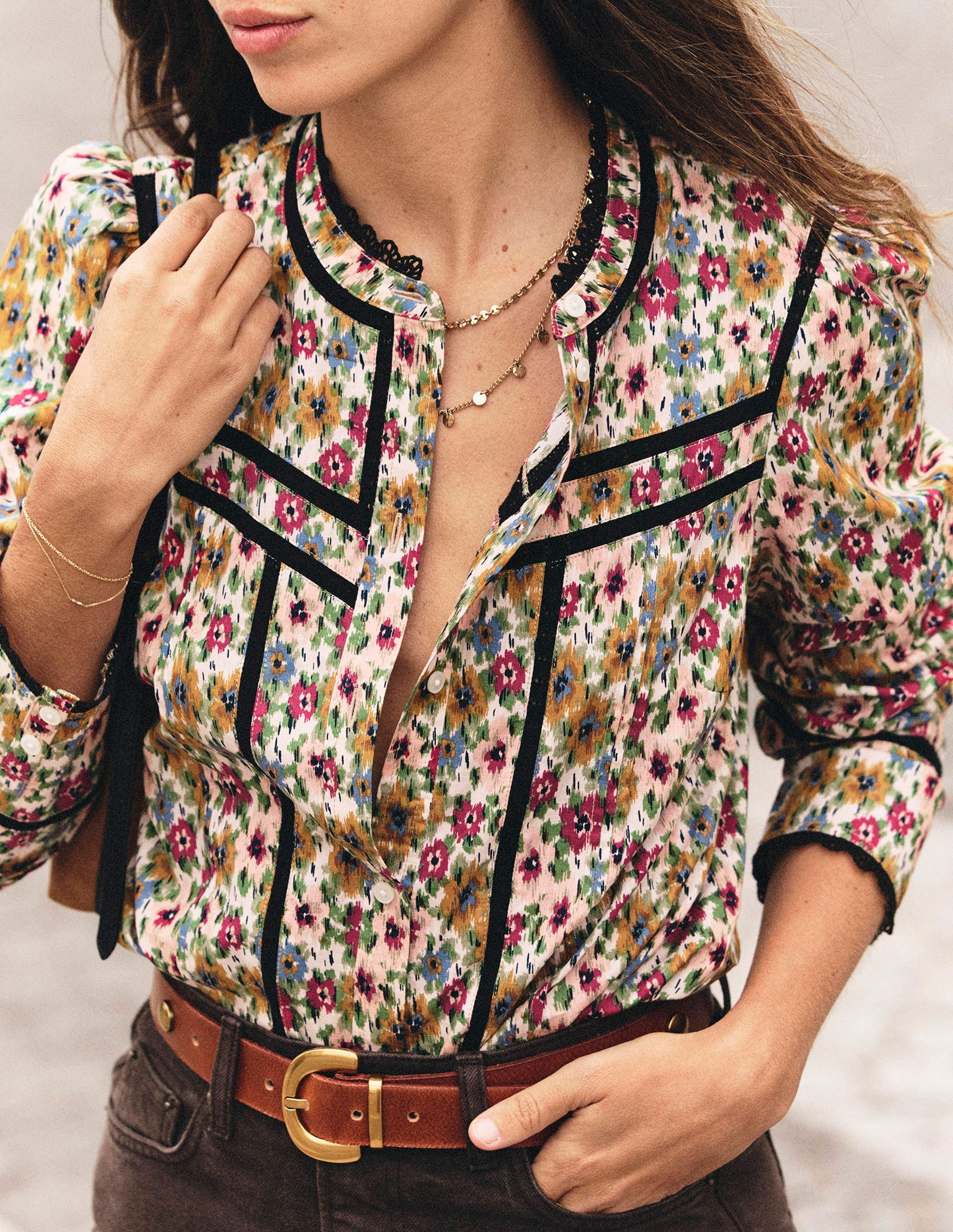 Carmen Trim Detail Top-Multi, Flecked Garden - Image 1