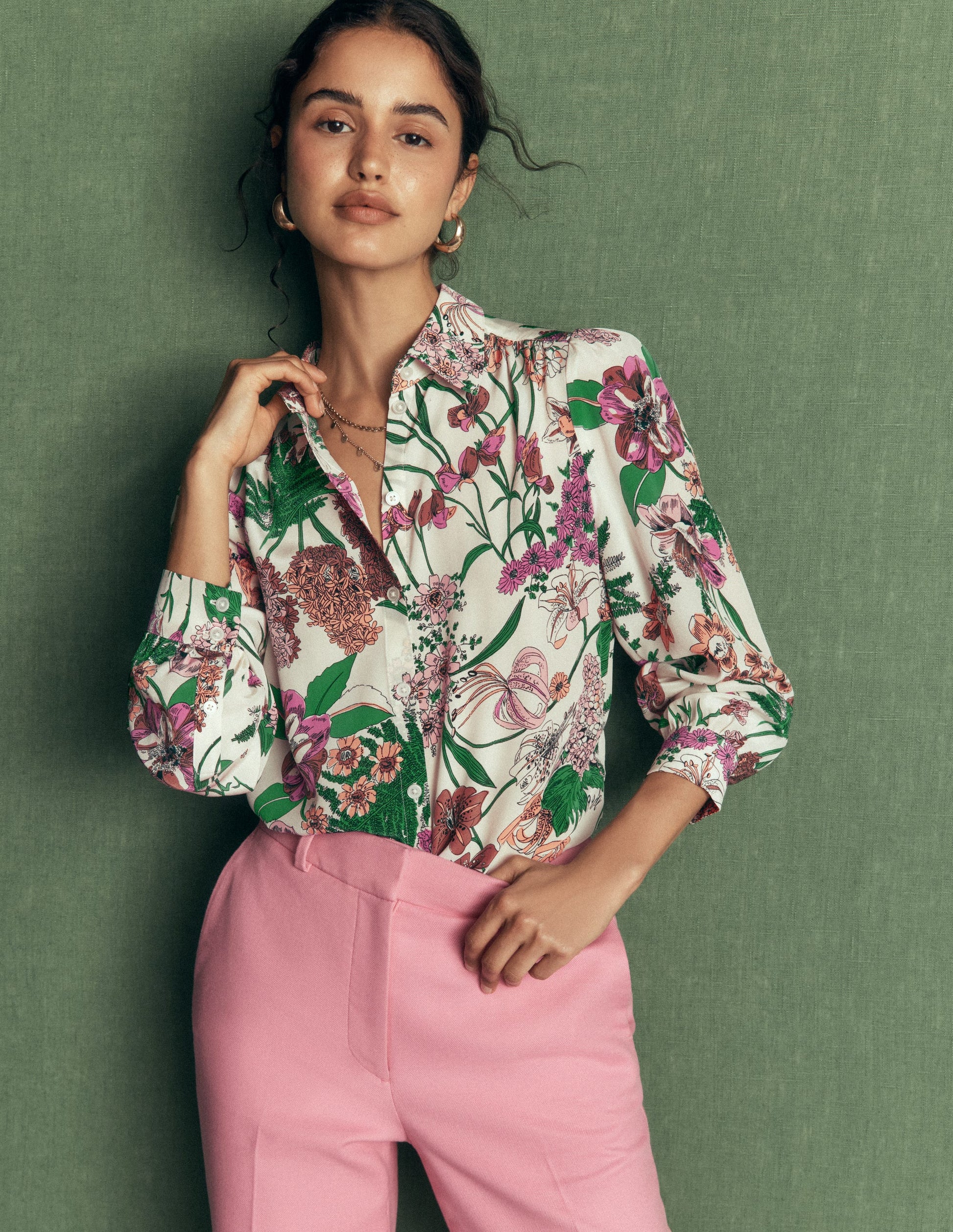 Sara Silk Shirt-Ivory, Whimsical Flora-1