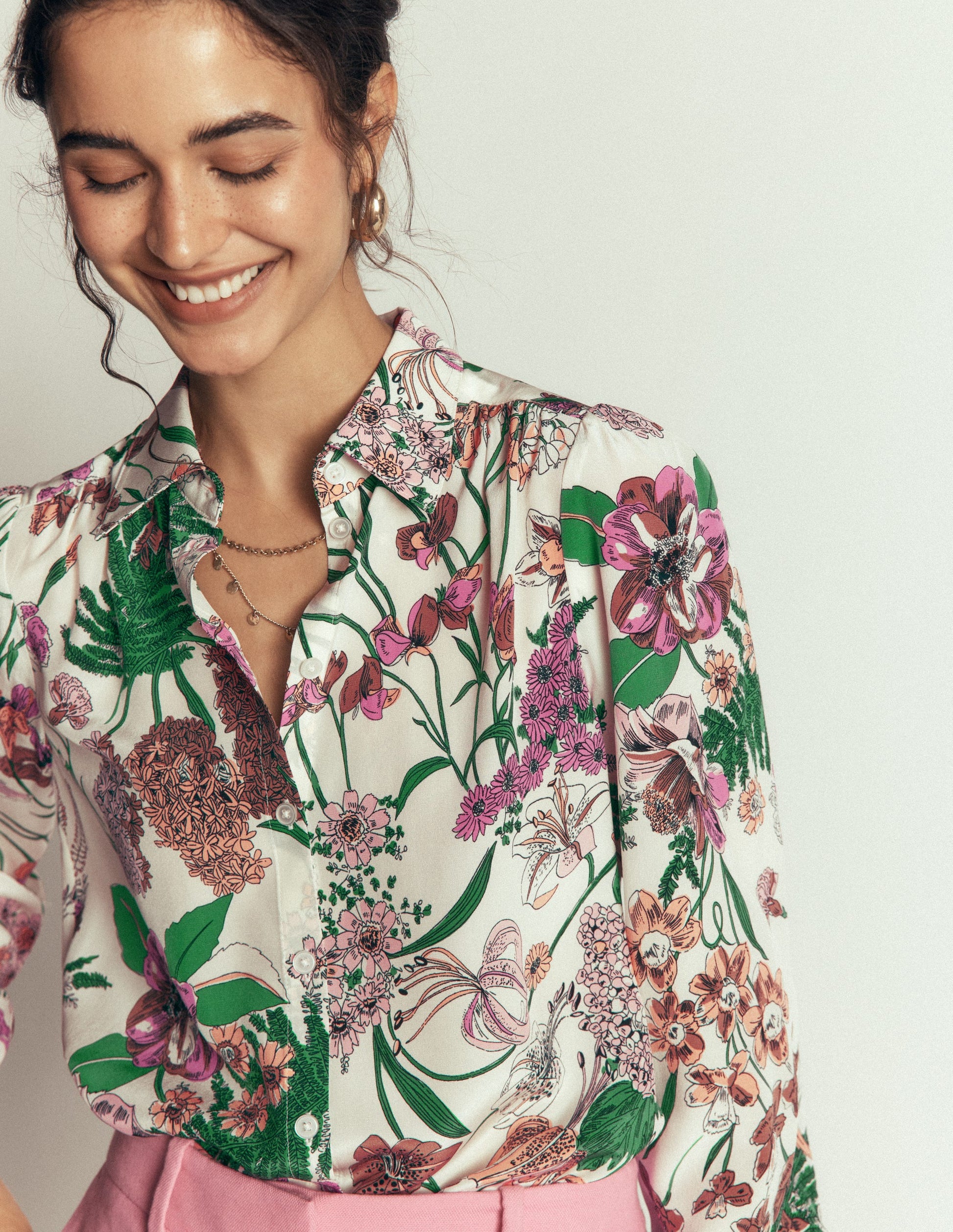 Sara Silk Shirt-Ivory, Whimsical Flora-2