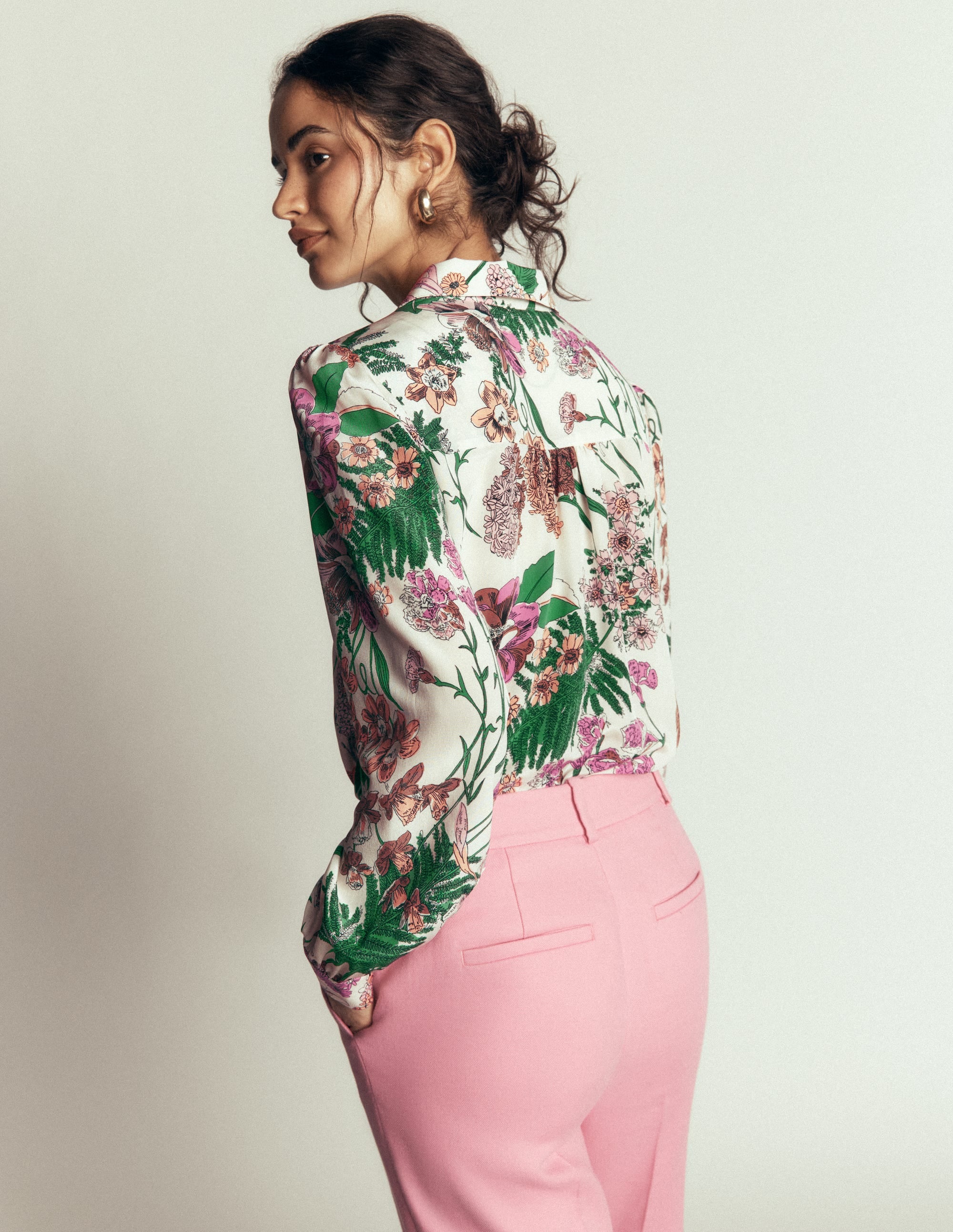 Sara Silk Shirt-Ivory, Whimsical Flora - Image 3