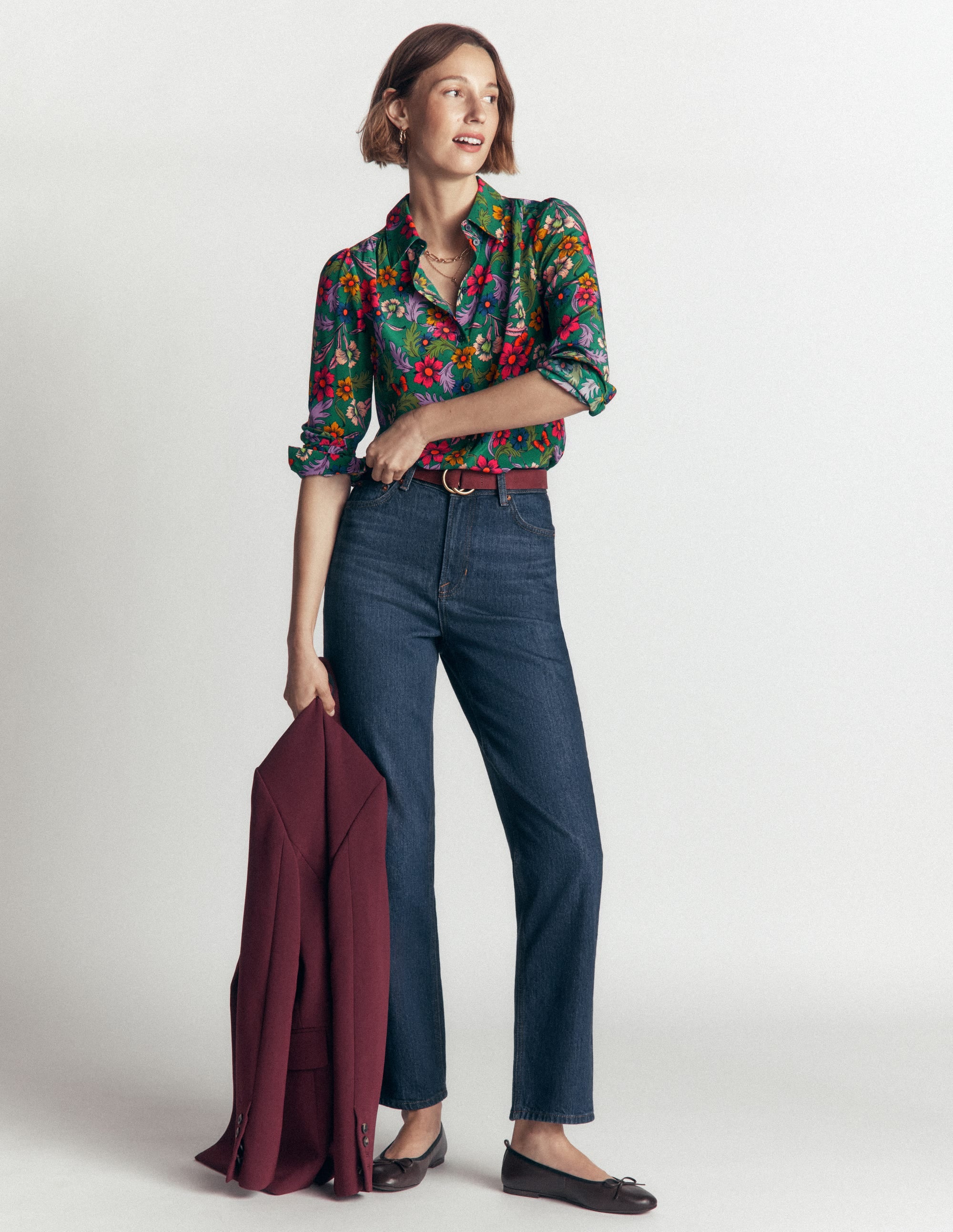 Sara Silk Shirt-Green, Butterfly Bouquet - Image 1