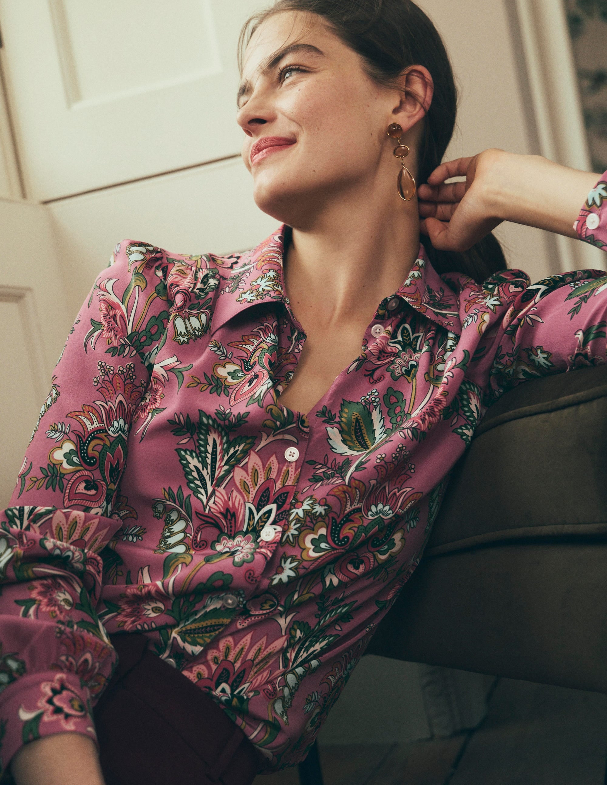 Sara Silk Shirt-Pink Heather, Frosted Flora - Image 1