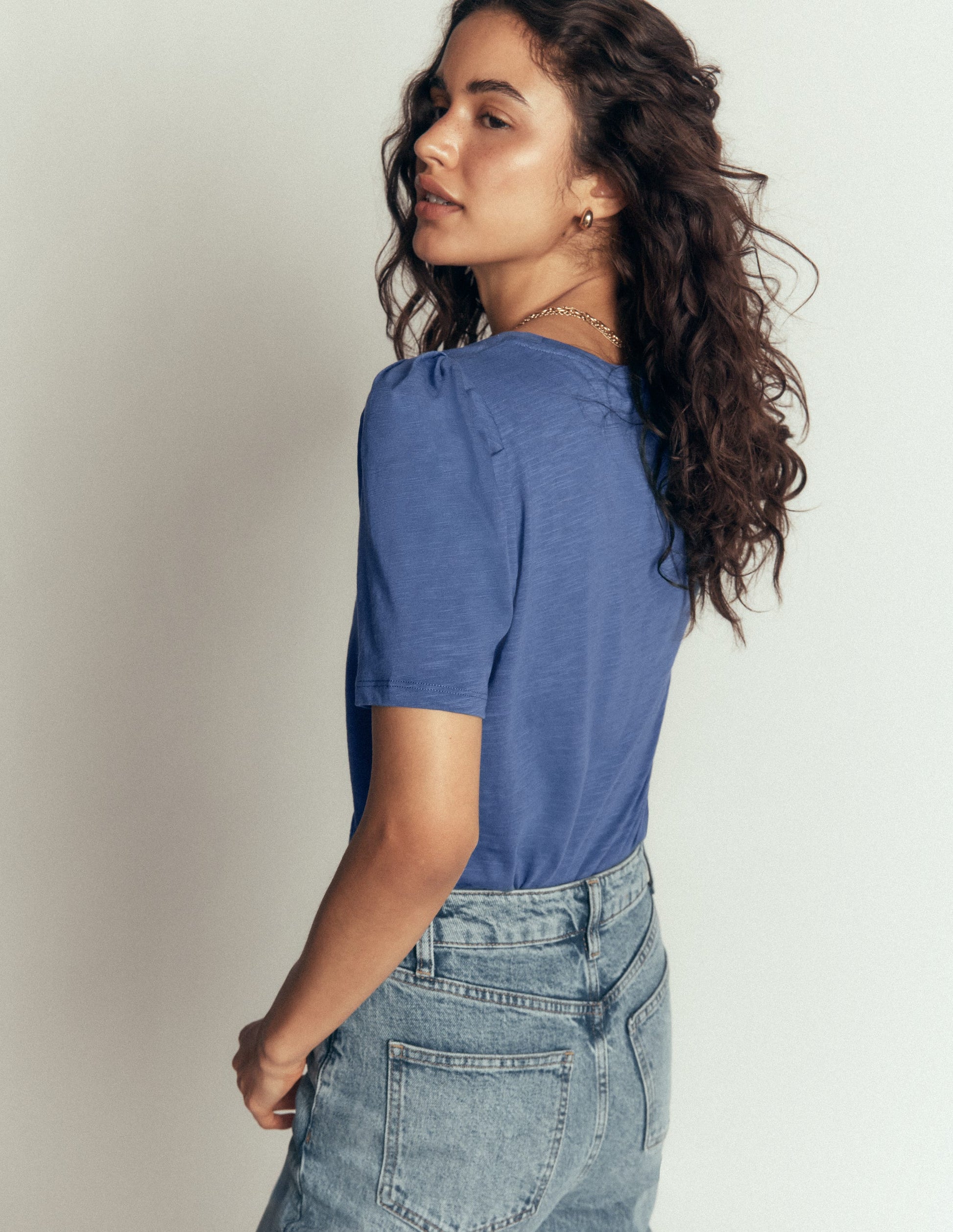 Sophie Puff Sleeve T-shirt-Denim Blue-3