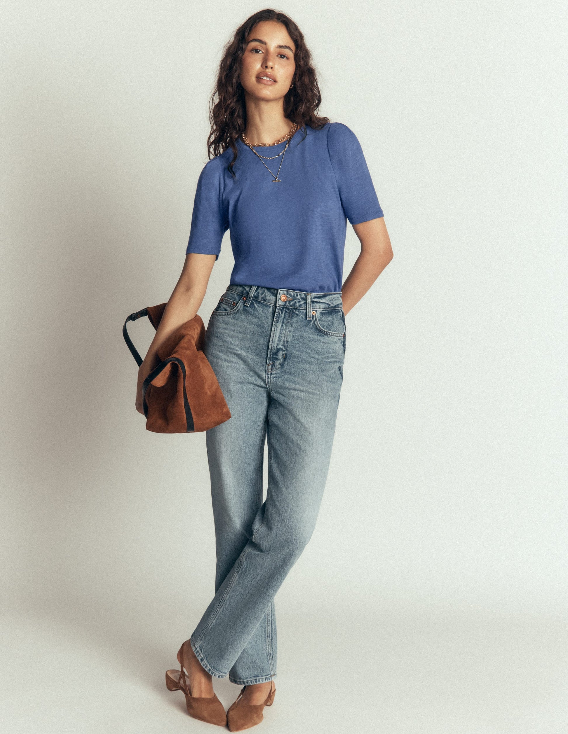 Sophie Puff Sleeve T-shirt-Denim Blue-4