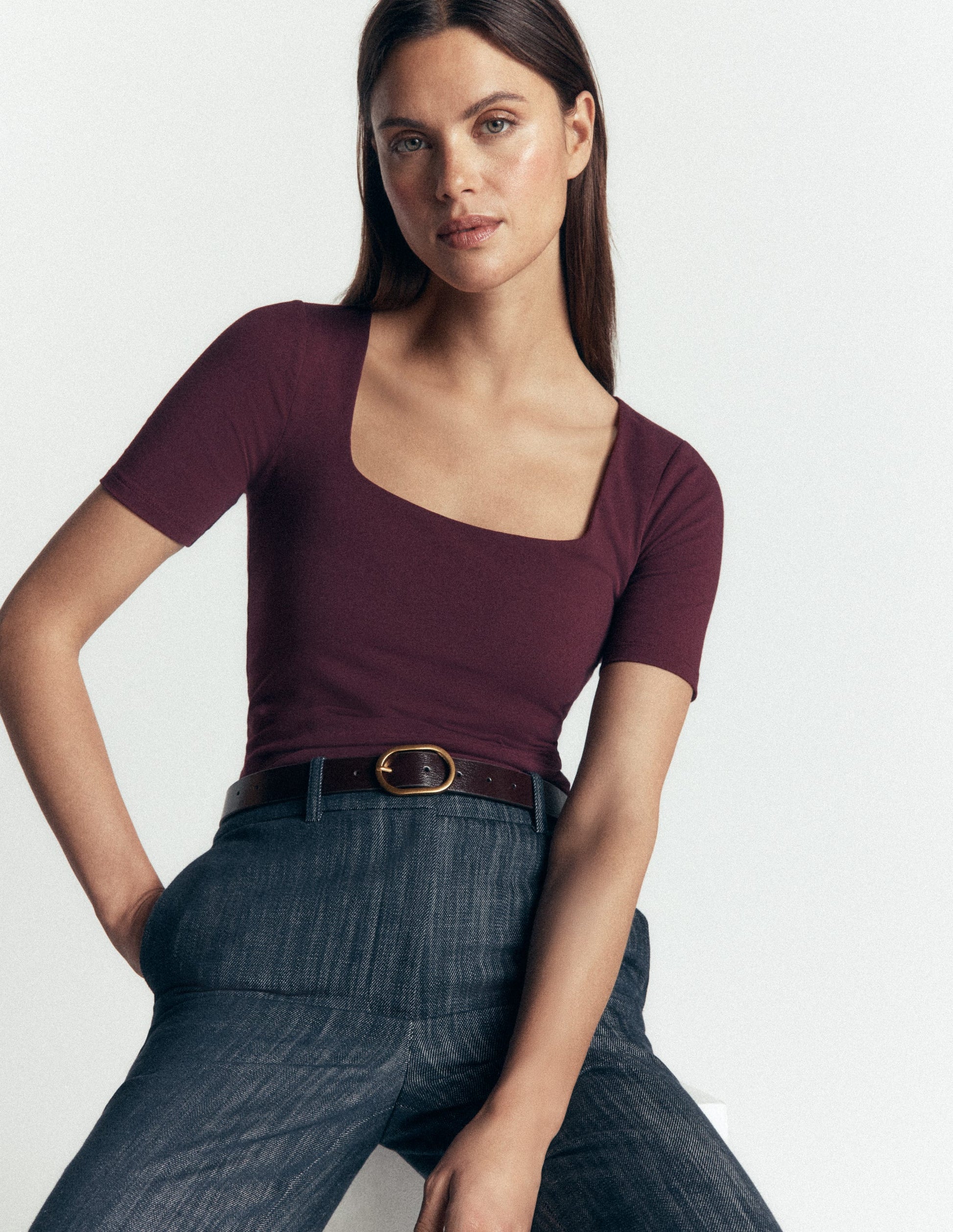Brooke Double Layer T-shirt-Dark Cherry-1