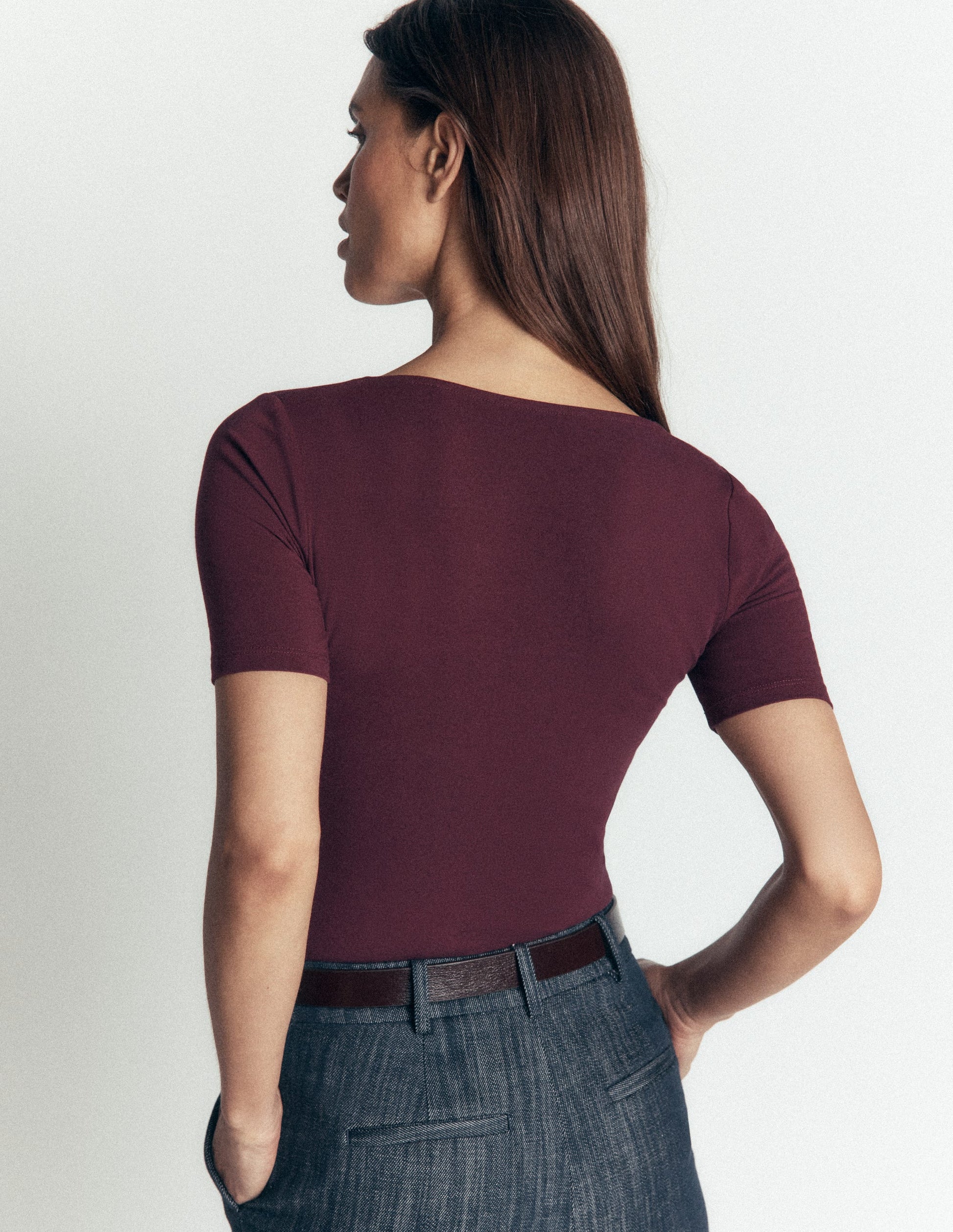 Brooke Double Layer T-shirt-Dark Cherry-3