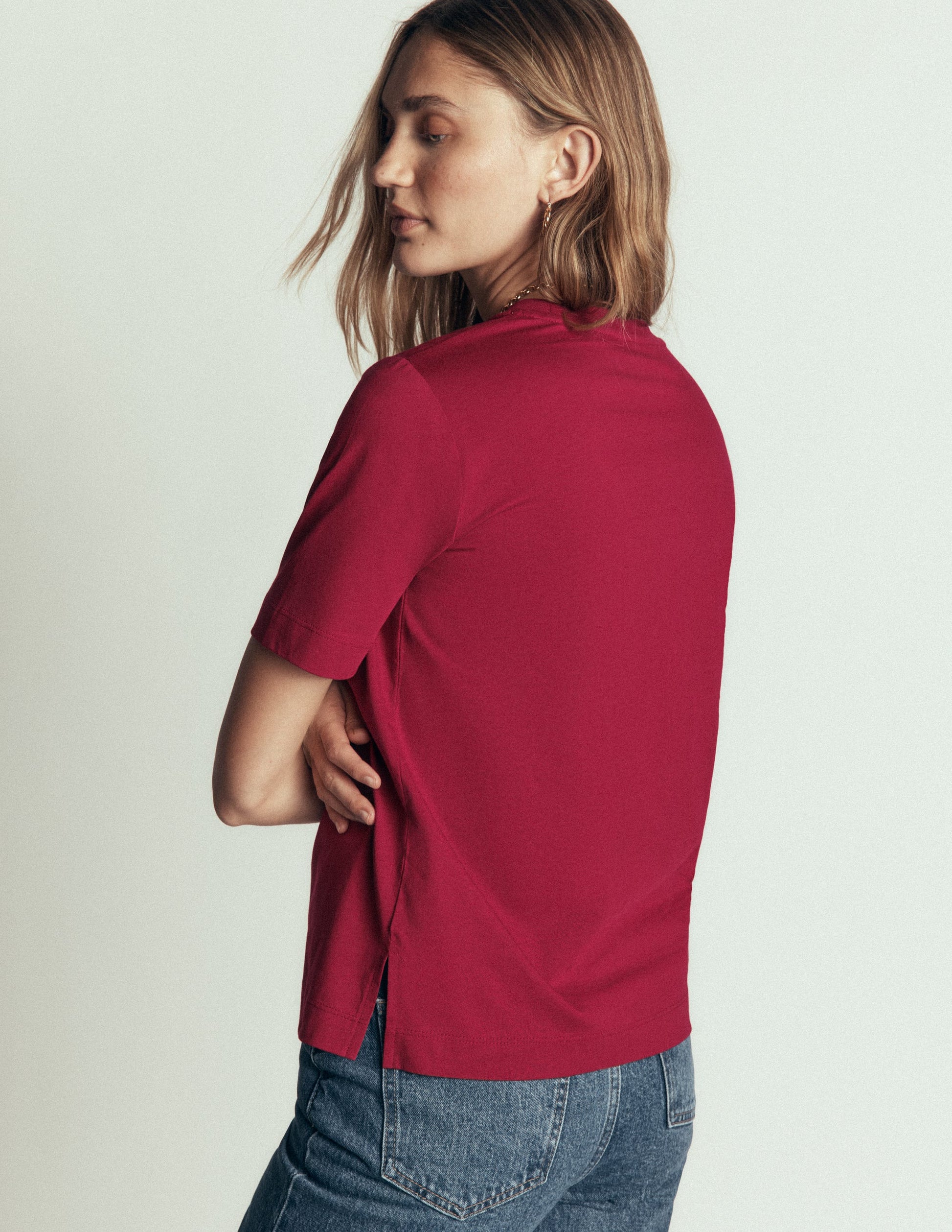 Relaxed Cotton T-shirt-Ruby Red-3