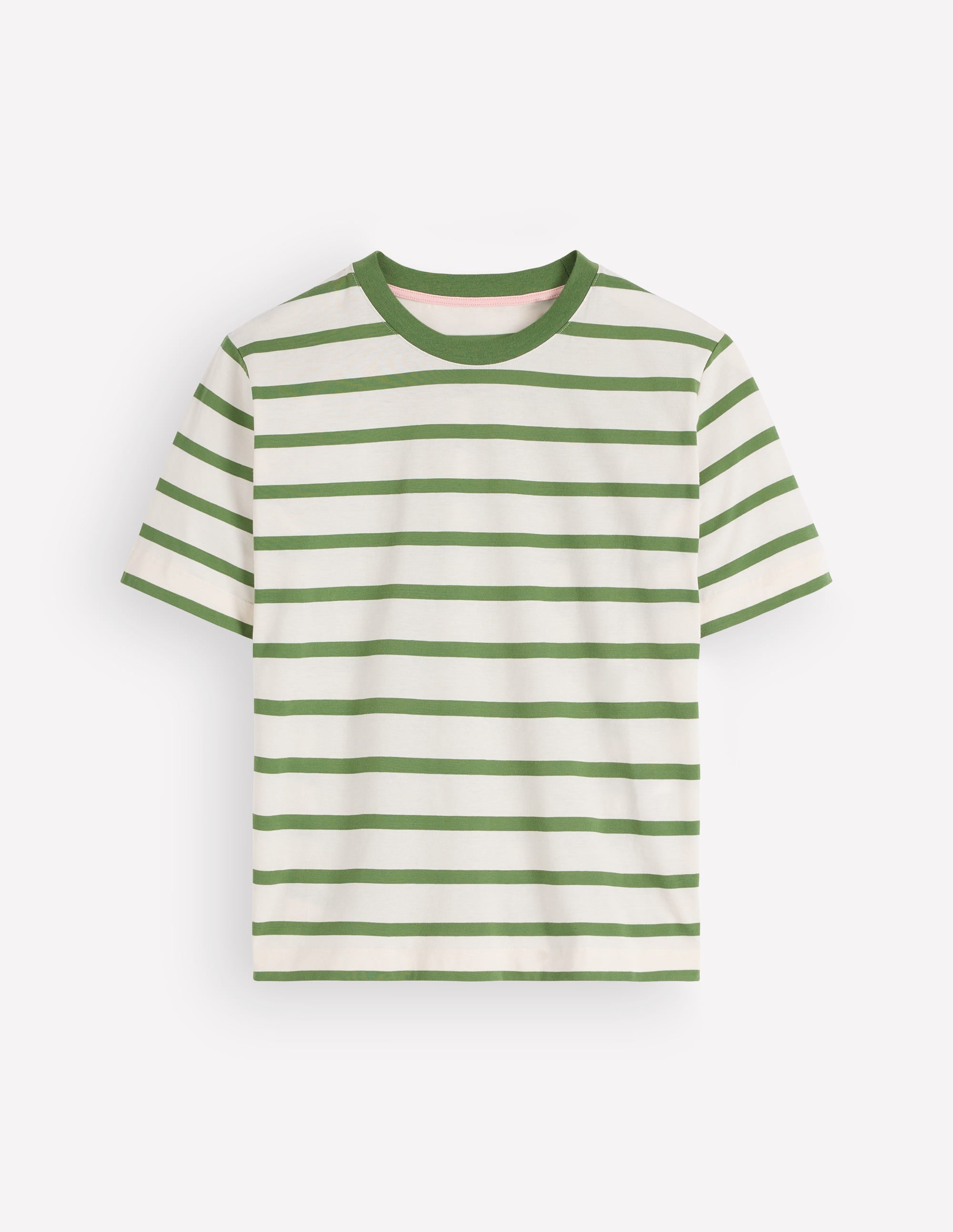 Relaxed Cotton T-shirt-Safari Green, Ivory Stripe - Image 5