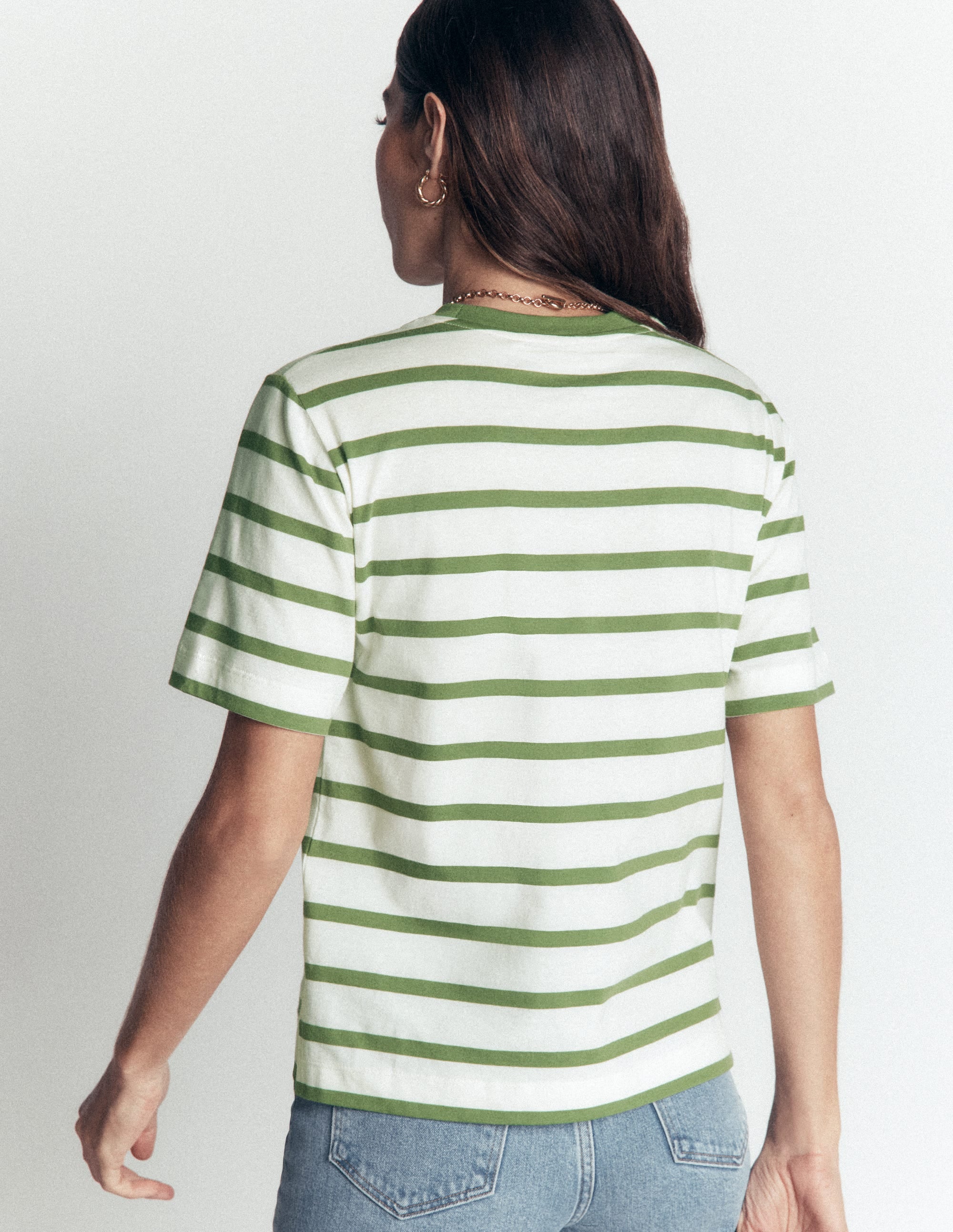 Relaxed Cotton T-shirt-Safari Green, Ivory Stripe - Image 3