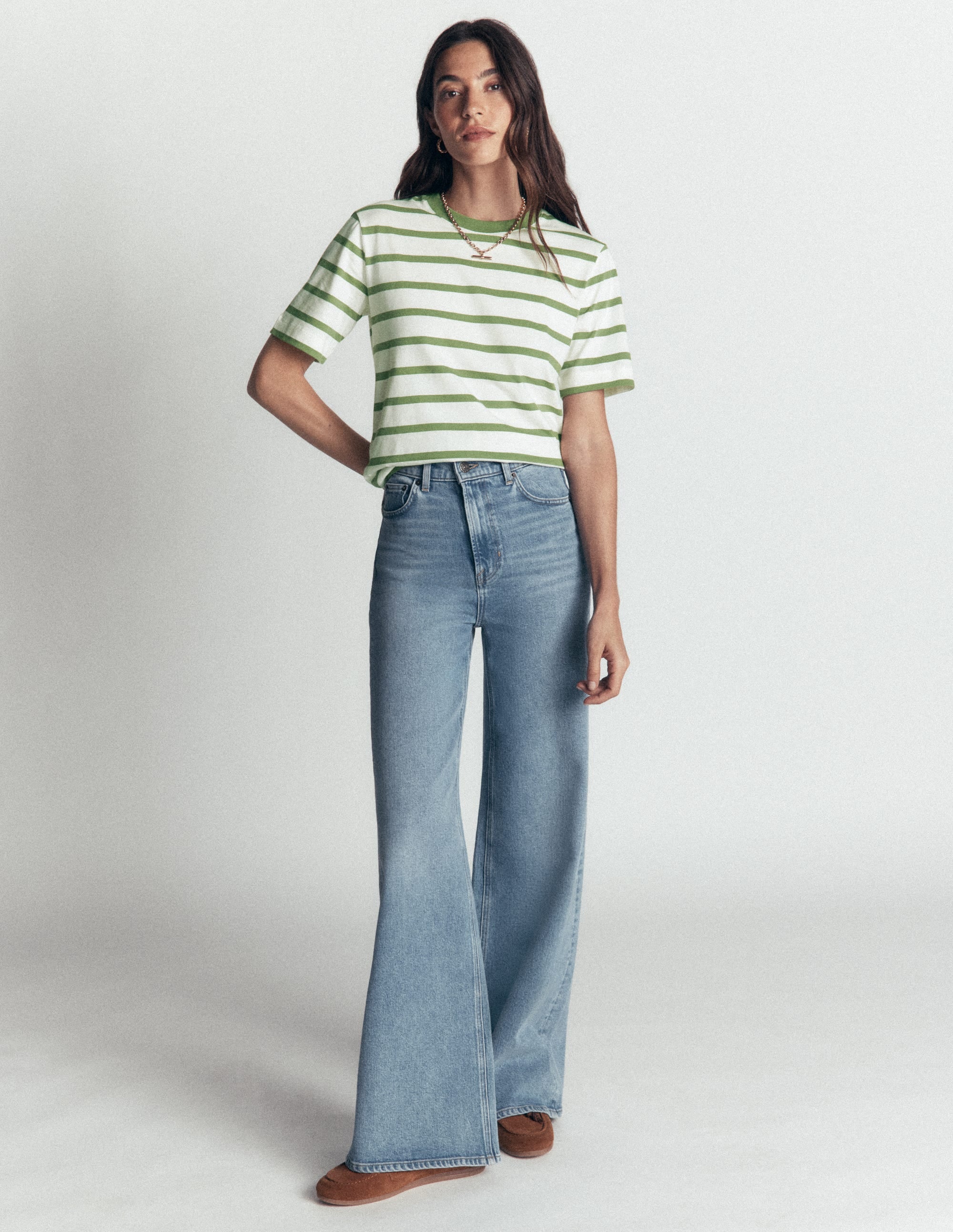 Relaxed Cotton T-shirt-Safari Green, Ivory Stripe - Image 4