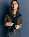 Cotton Crew Neck T-shirt-Navy and Dijon Stripe