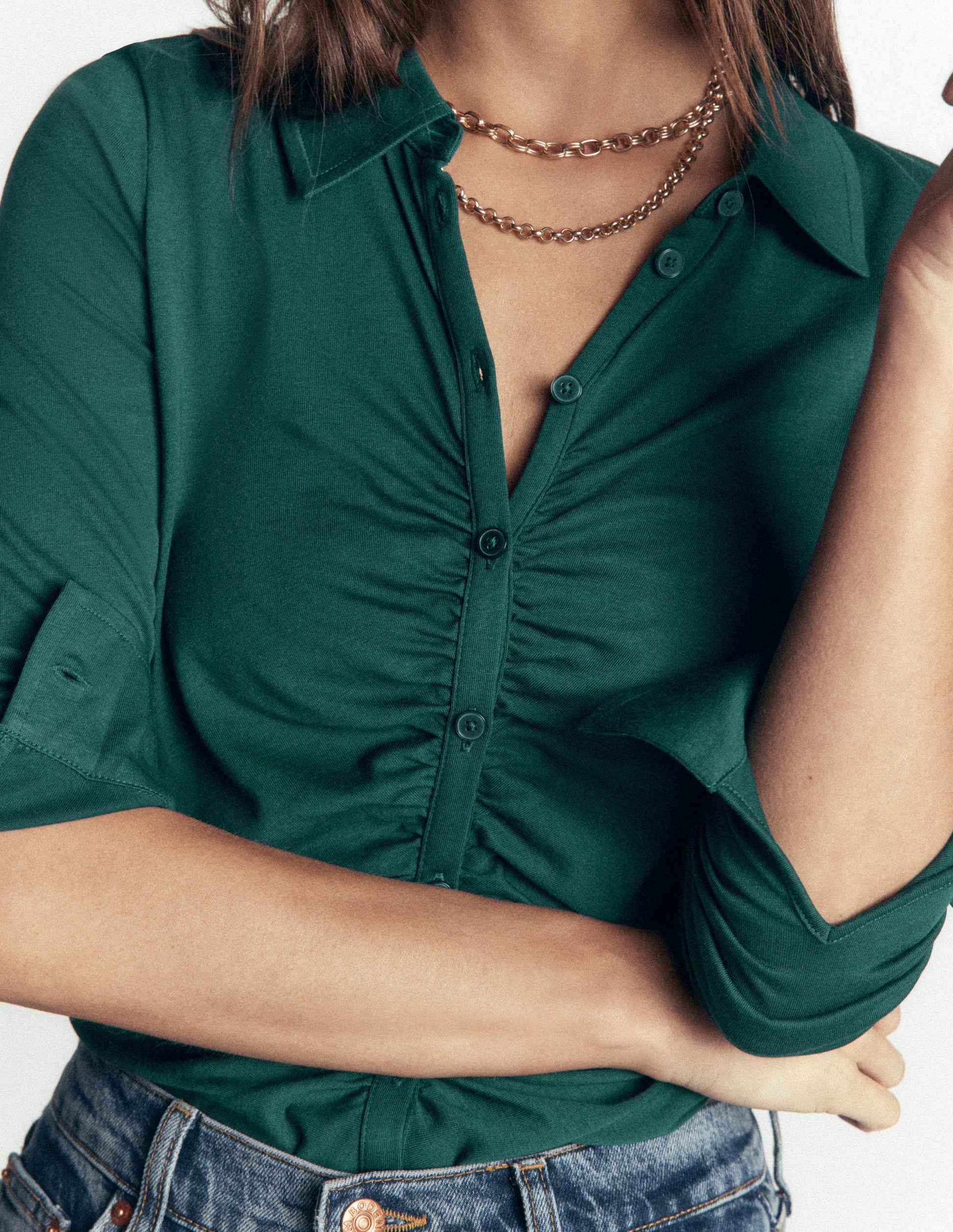Imi Ruched Jersey Shirt-Midnight Teal-2