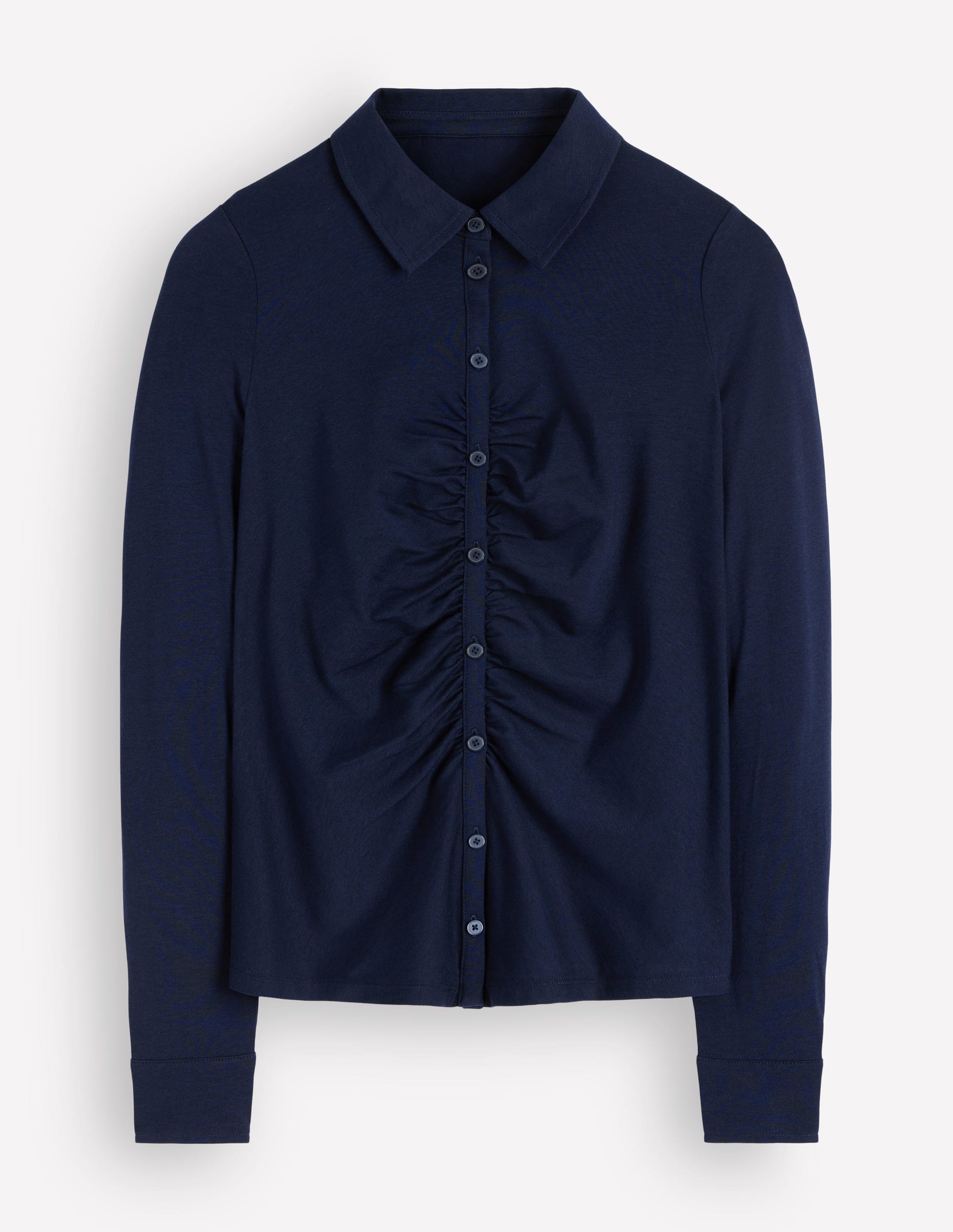 Supersoft Ruched Jersey Shirt-Navy-5