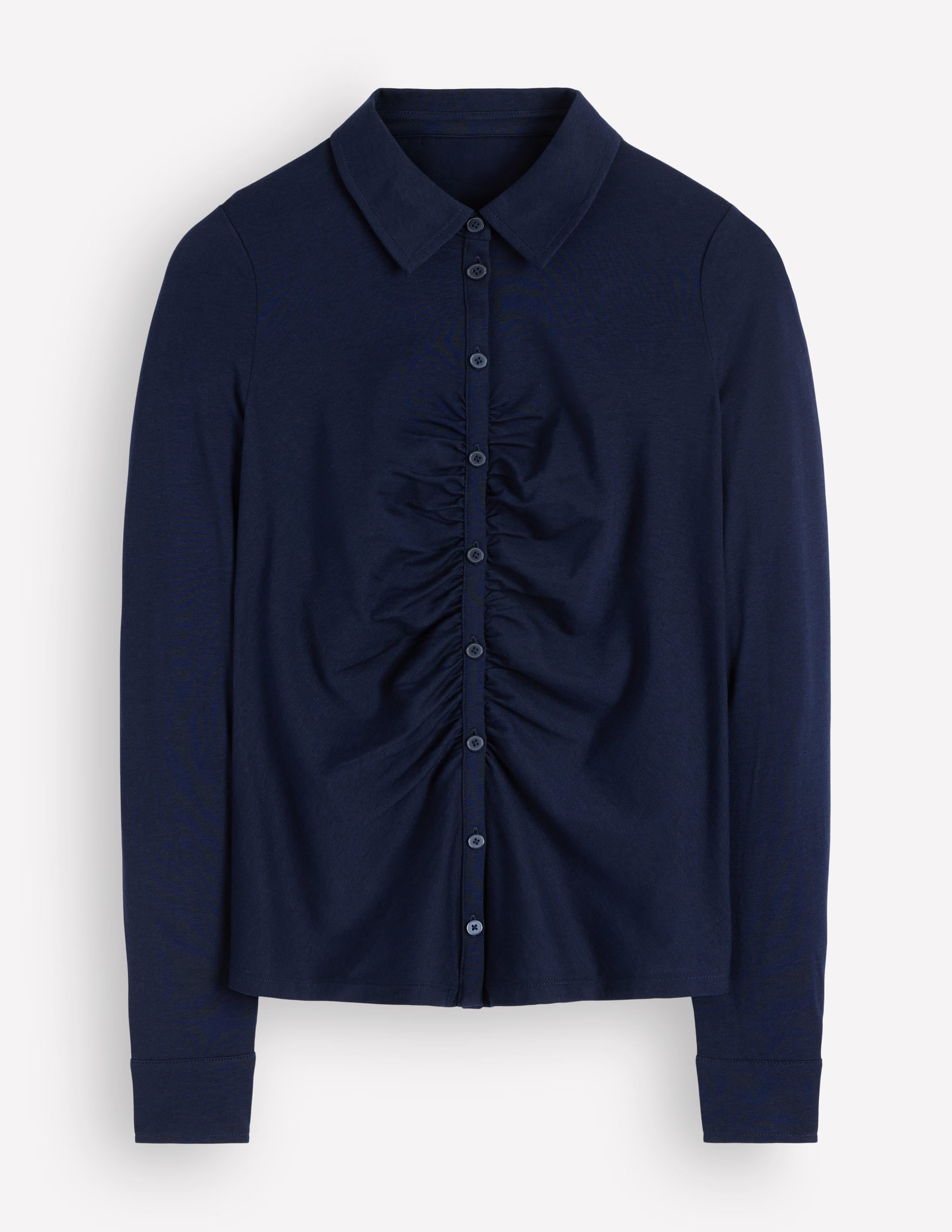 Supersoft Ruched Jersey Shirt-Navy - Image 5