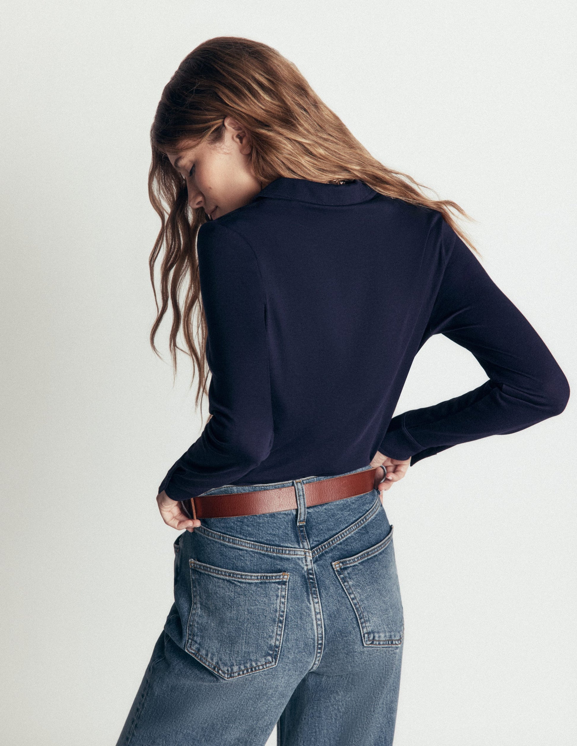 Supersoft Ruched Jersey Shirt-Navy-3