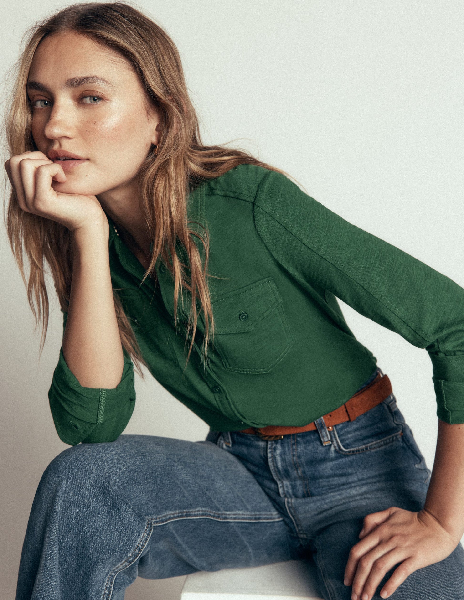 Seam Detail Jersey Shirt-Hunter Green-1