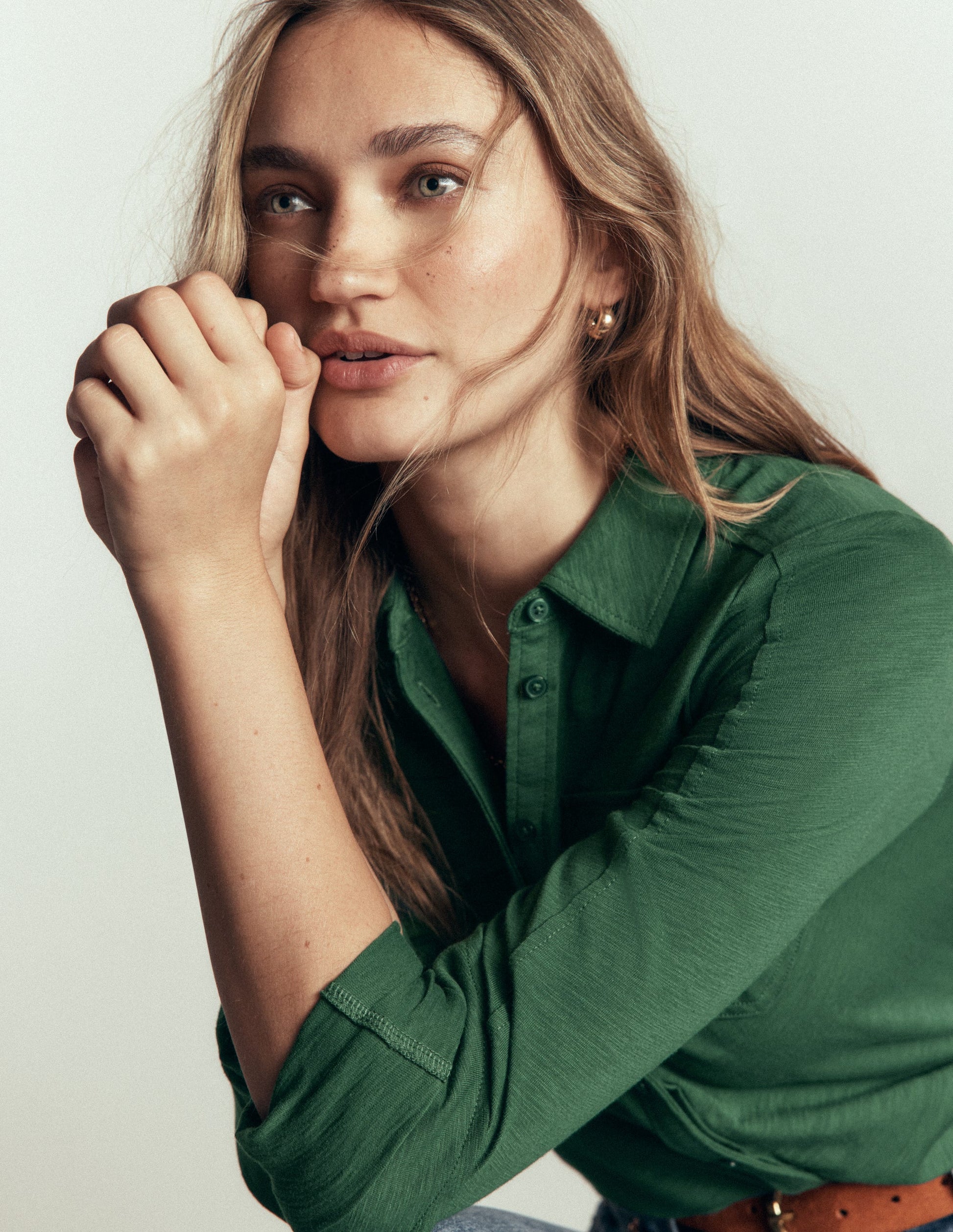 Seam Detail Jersey Shirt-Hunter Green-2