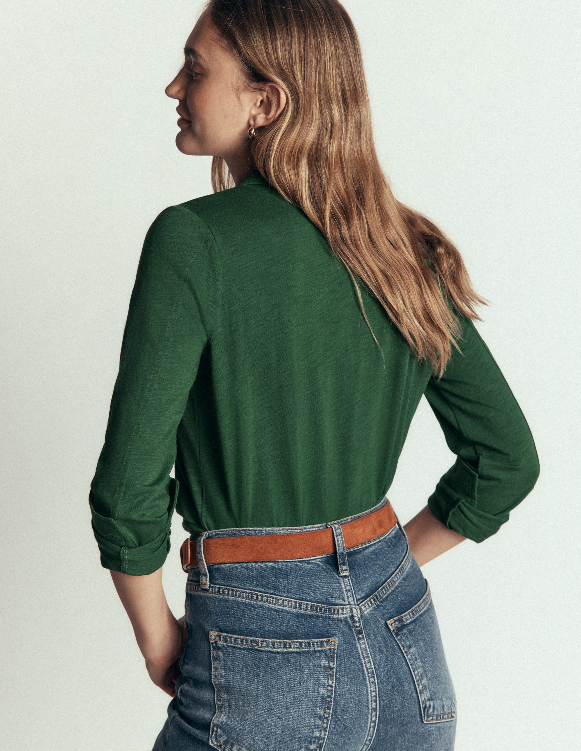 Seam Detail Jersey Shirt-Hunter Green - Image 3