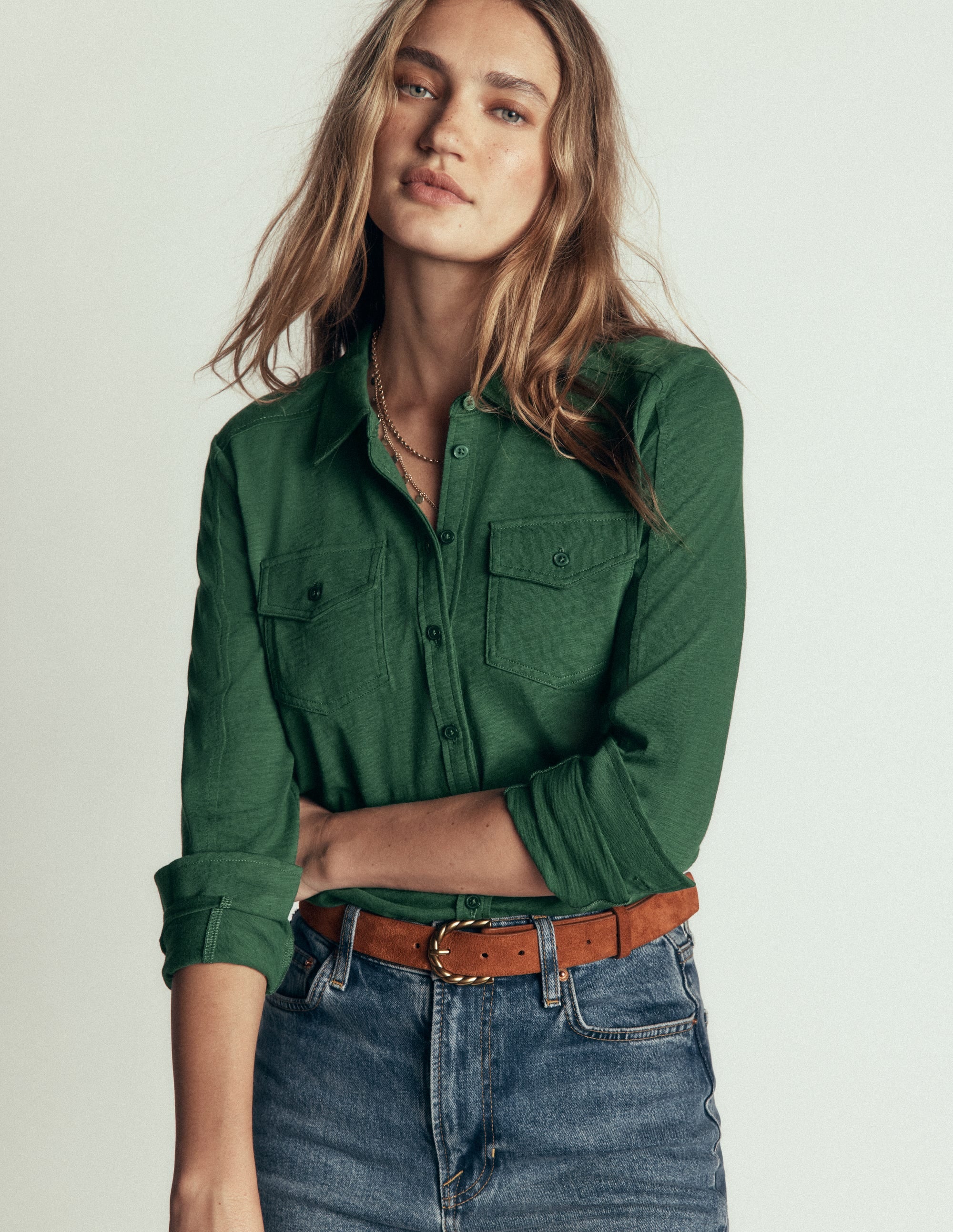 Seam Detail Jersey Shirt-Hunter Green - Image 4