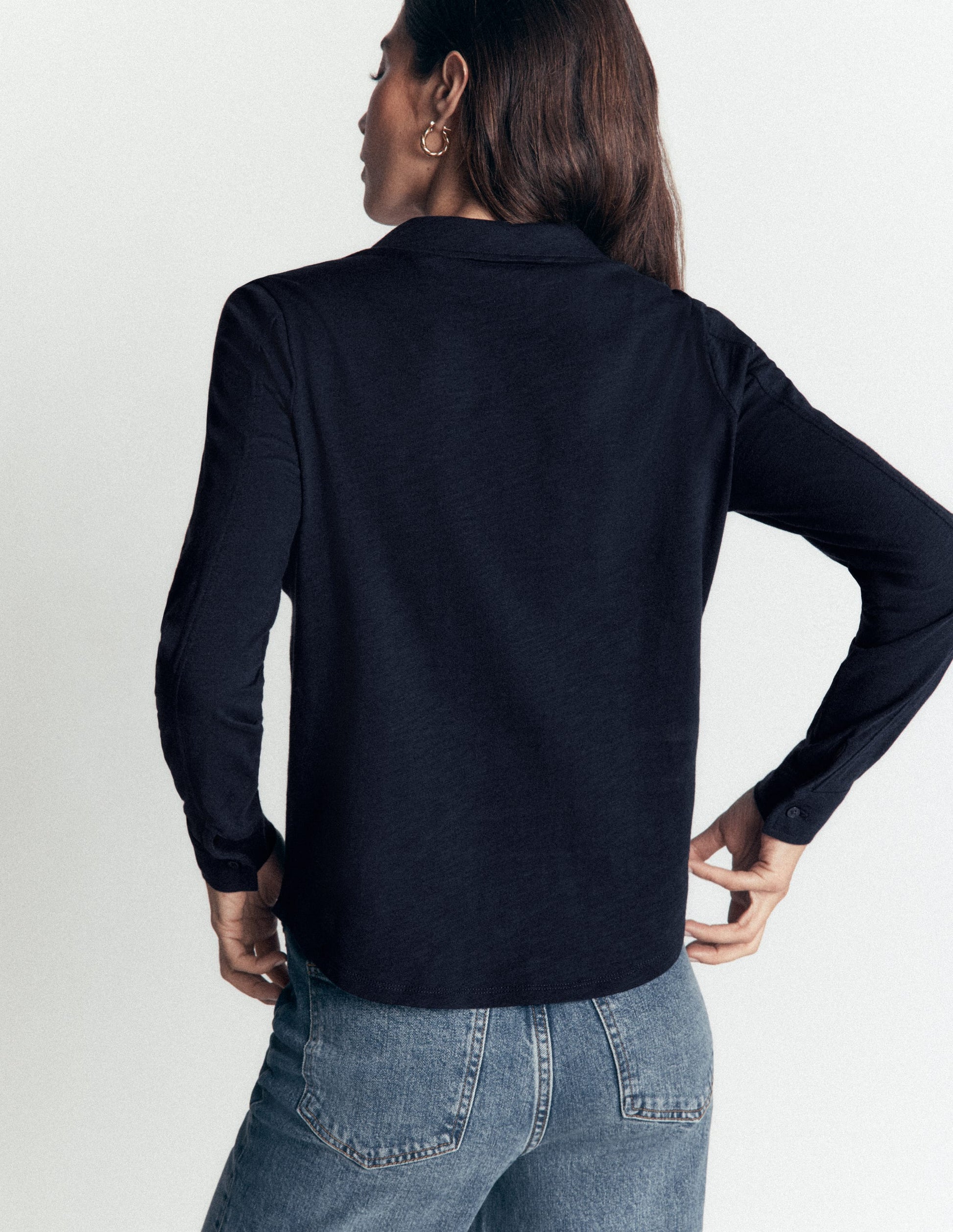 Seam Detail Jersey Shirt-Navy-2