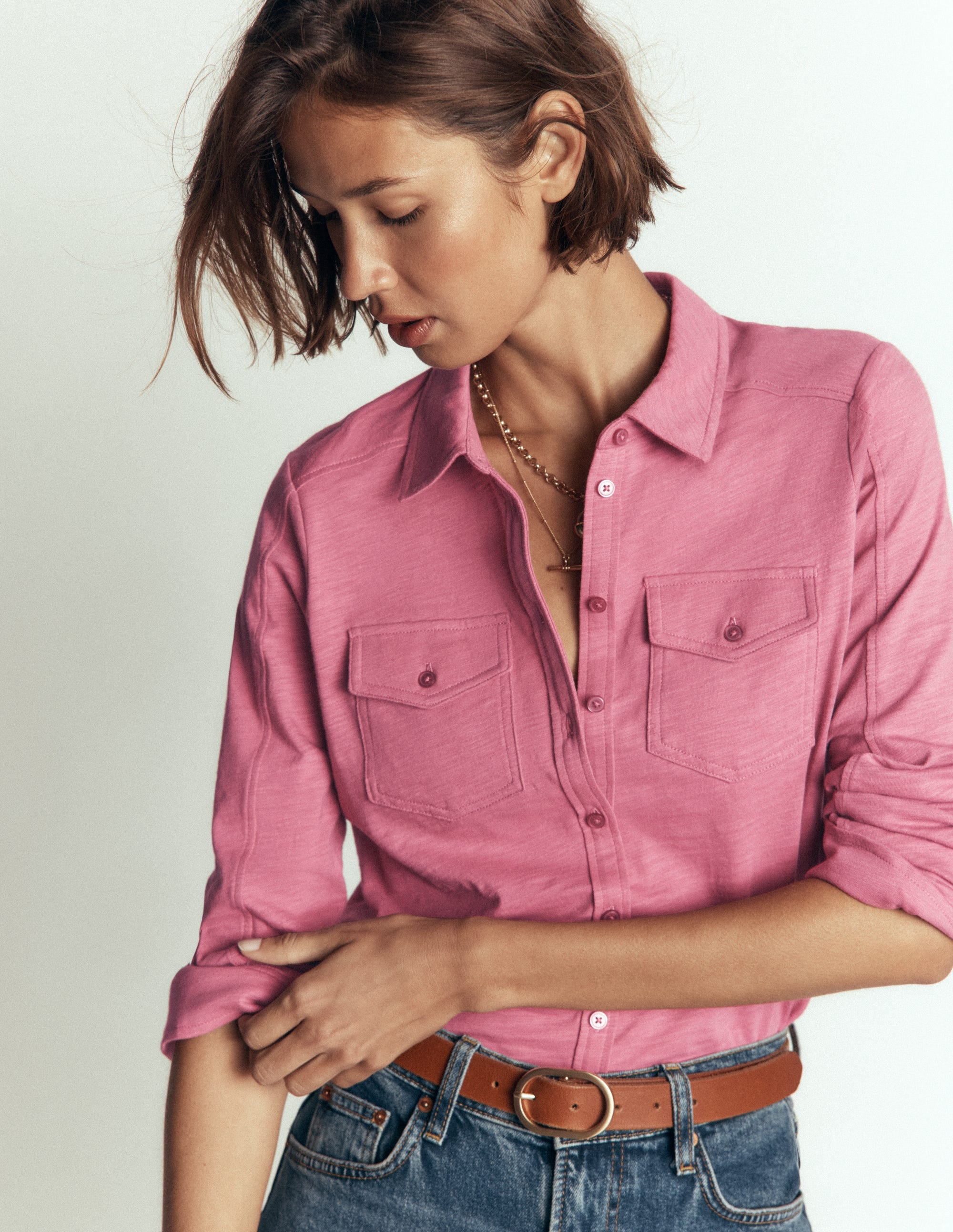Seam Detail Jersey Shirt-Pink Heather - Image 4