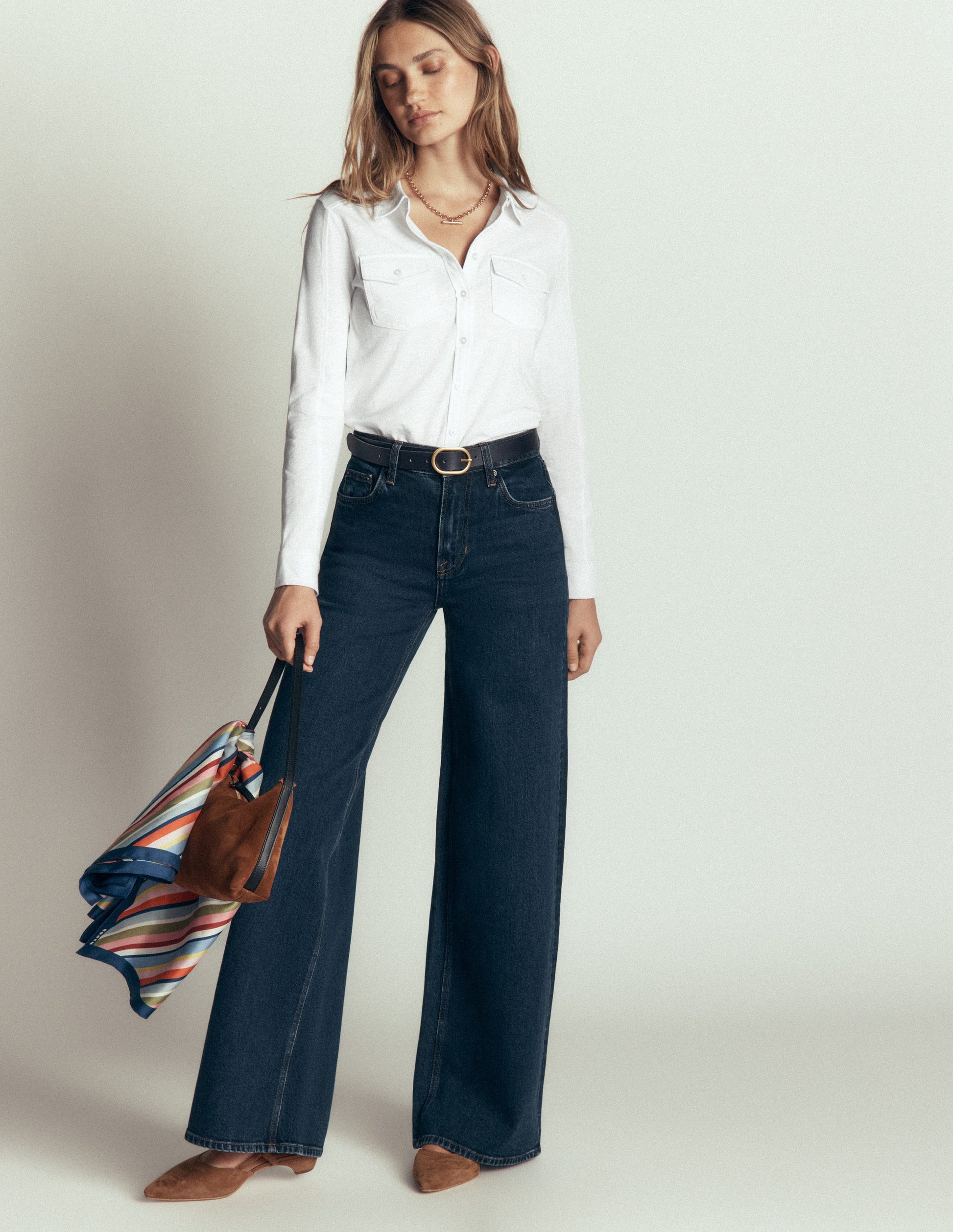 Seam Detail Jersey Shirt-White-4