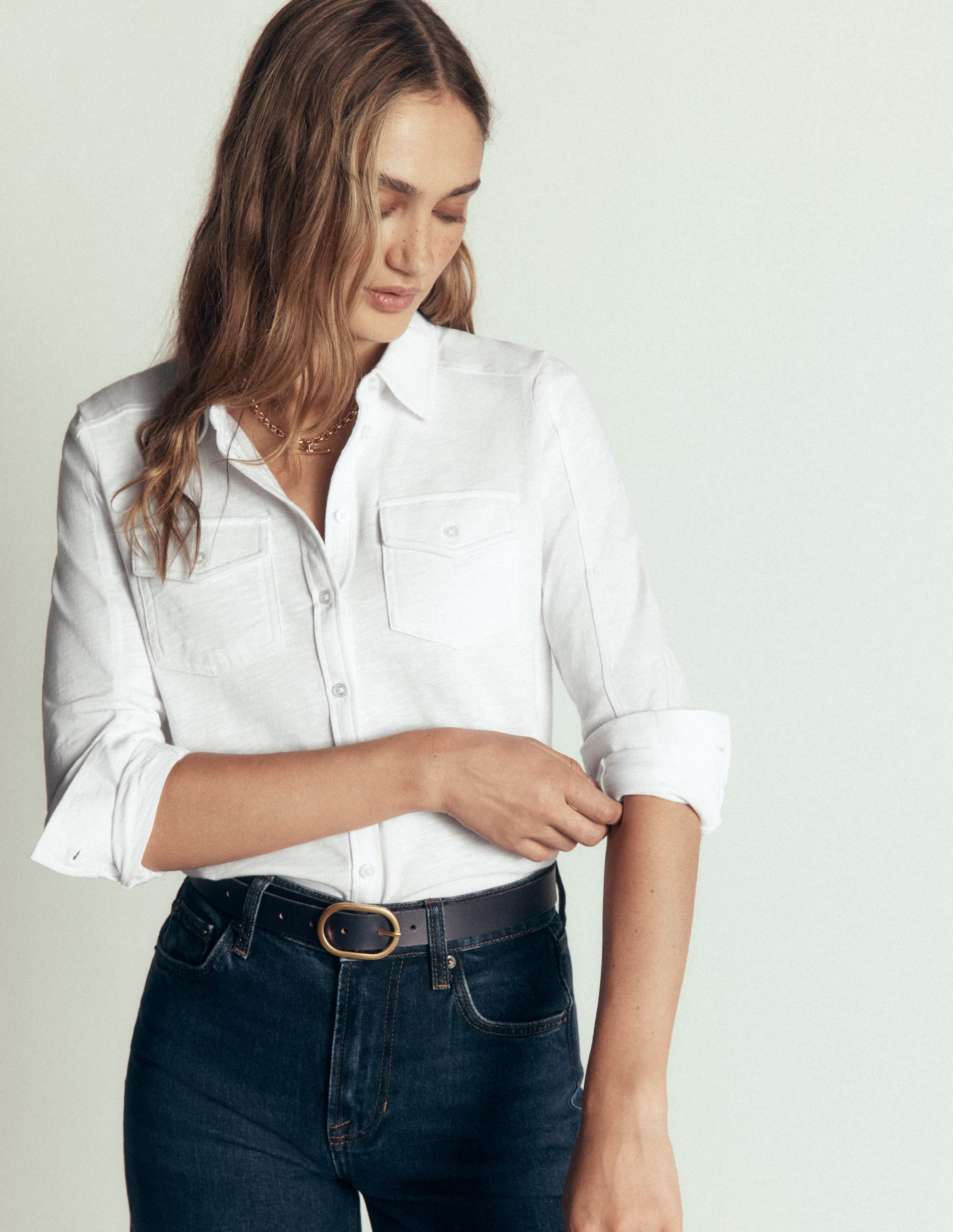 Seam Detail Jersey Shirt-White - Image 5