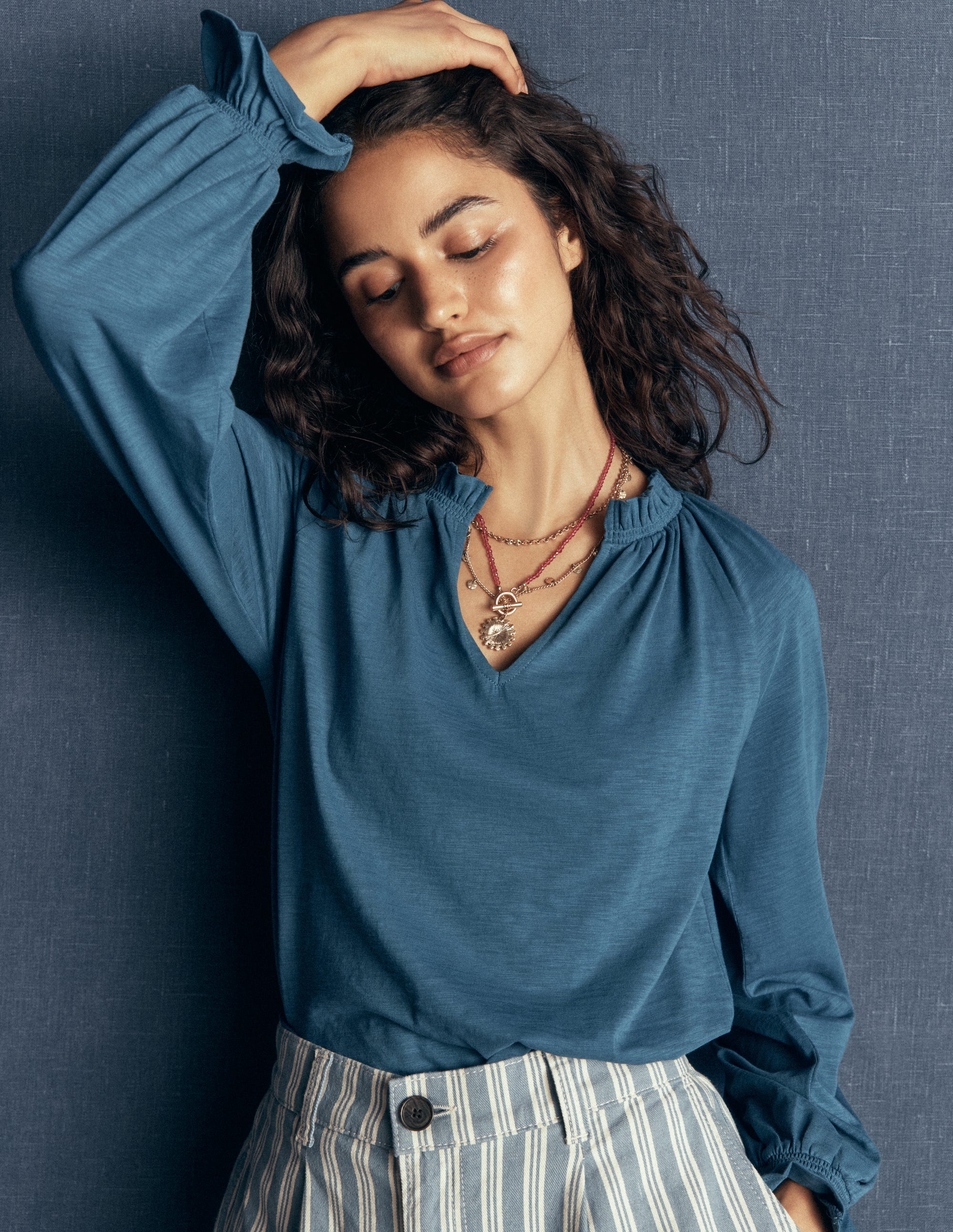 Pia Ruffle Detail Top-Real Teal - Image 1