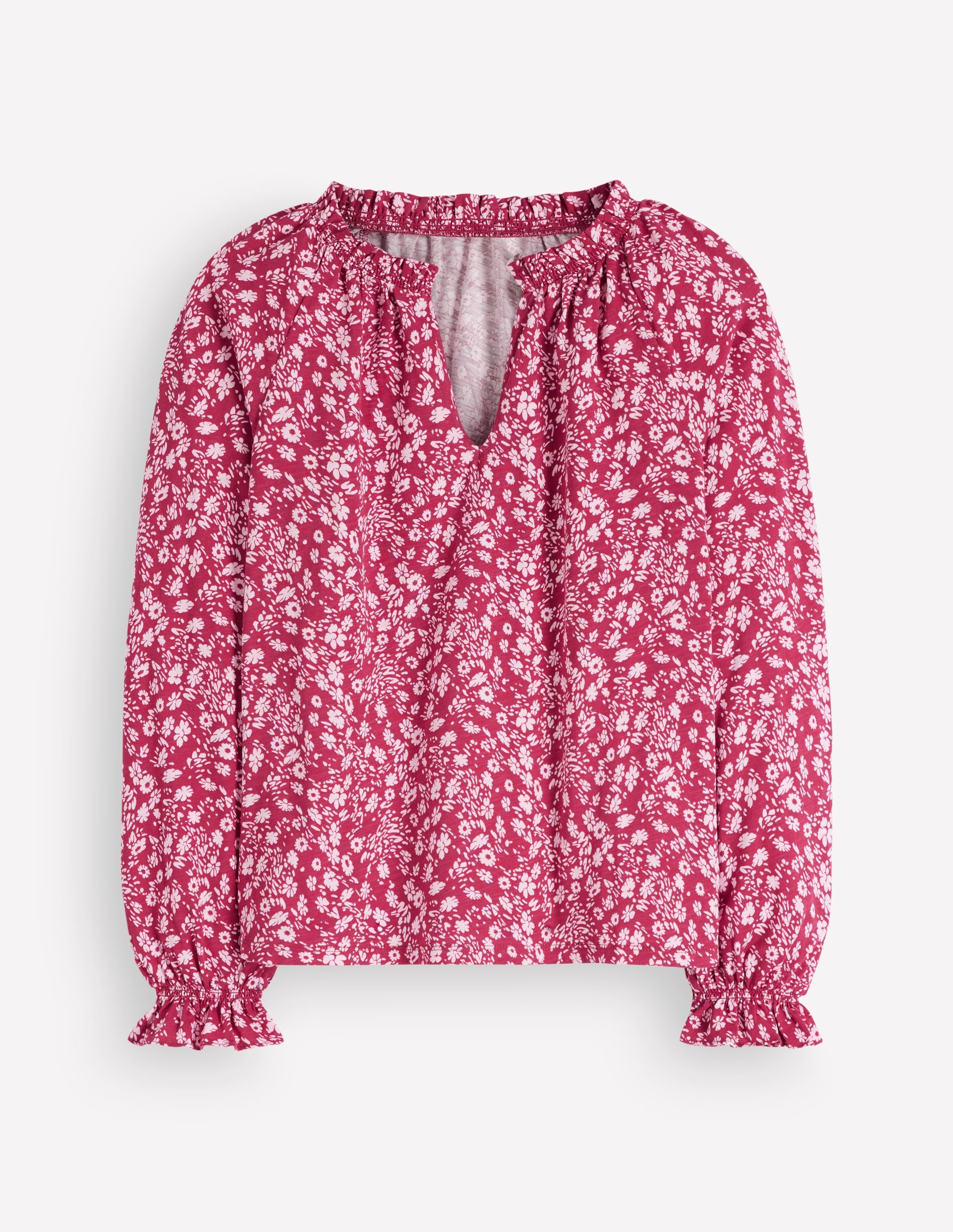 Pia Ruffle Detail Top-Red Bud, Scattered Flora - Image 8