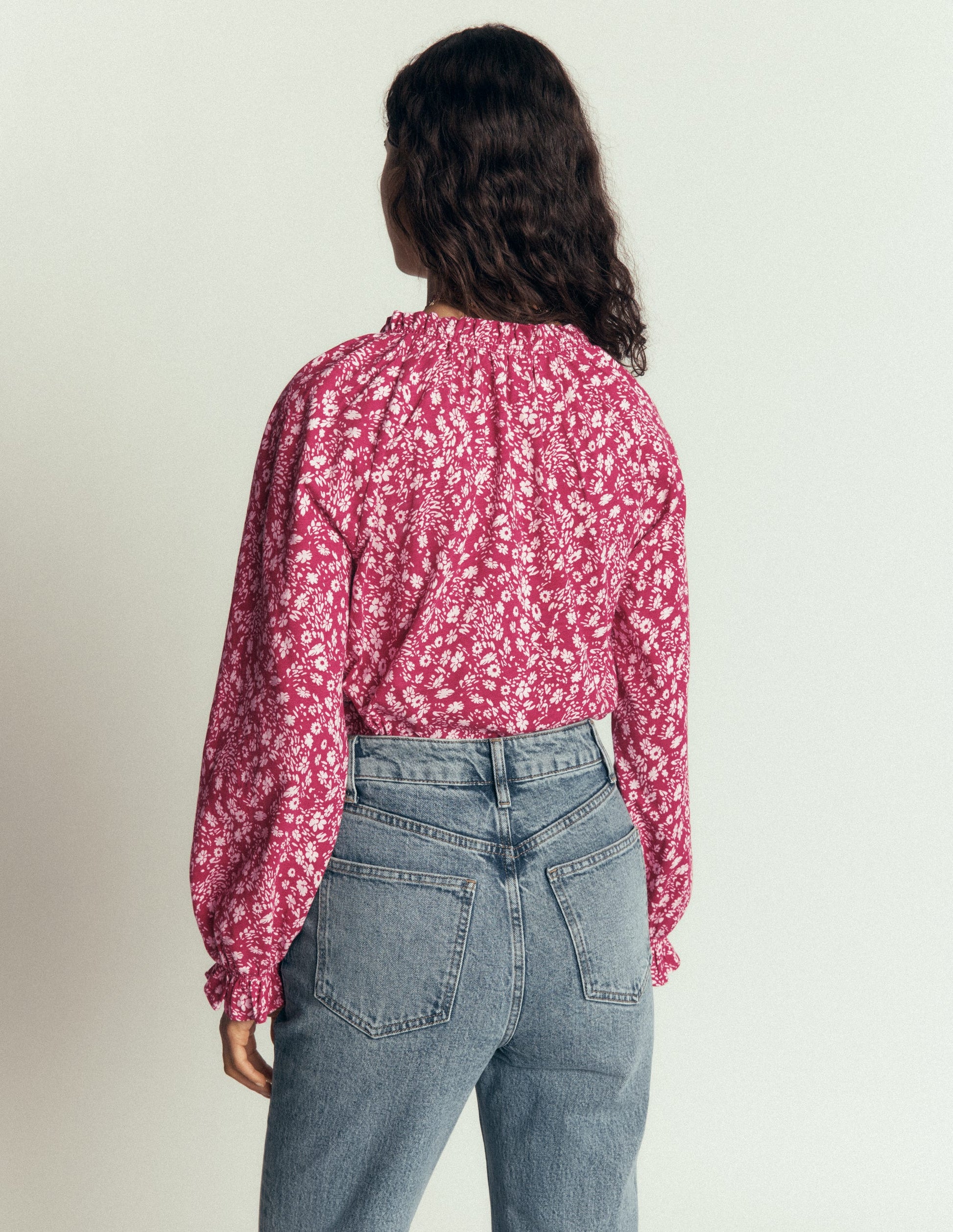 Pia Ruffle Detail Top-Red Bud, Scattered Flora-7