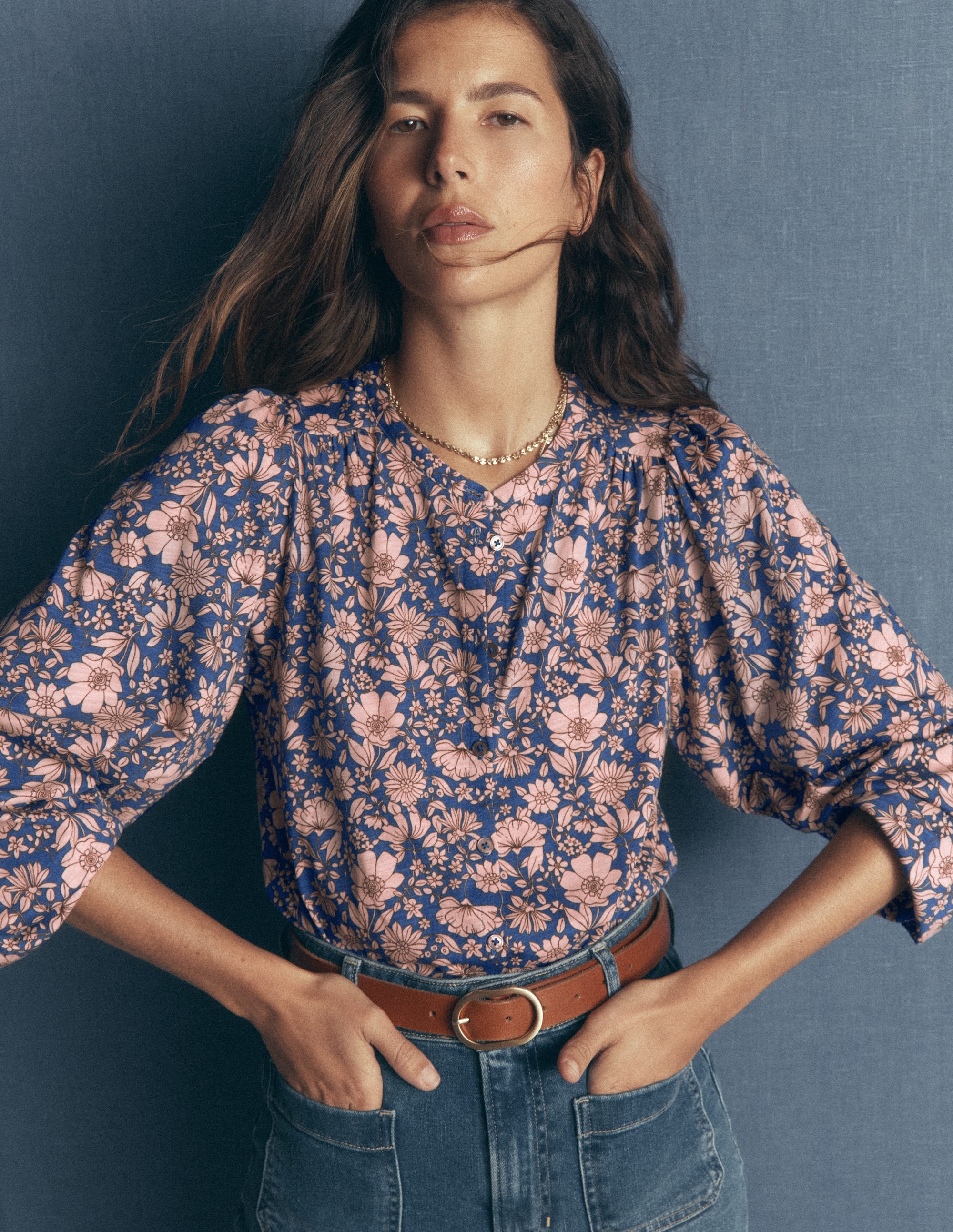 Ara Jersey Shirt-Rose Smoke, Floral Field - Image 1