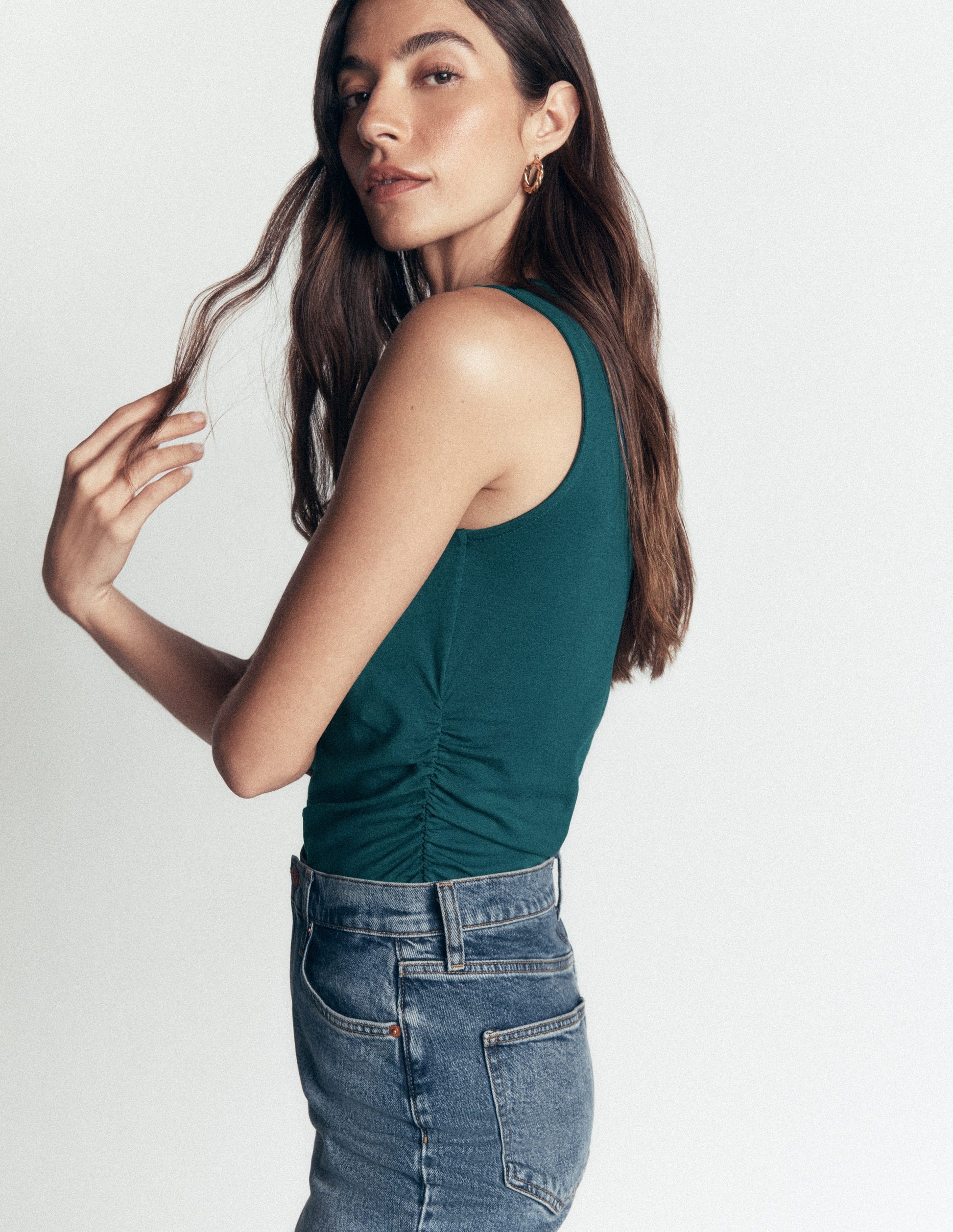 Tia Sleeveless Ruch Jersey Top-Midnight Teal-5