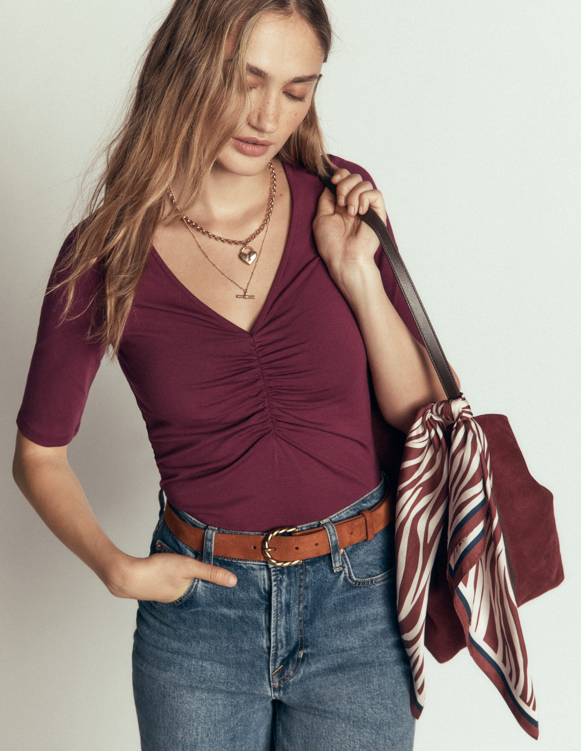 Tia Ruched V-neck Top-Deep Wisteria - Image 5