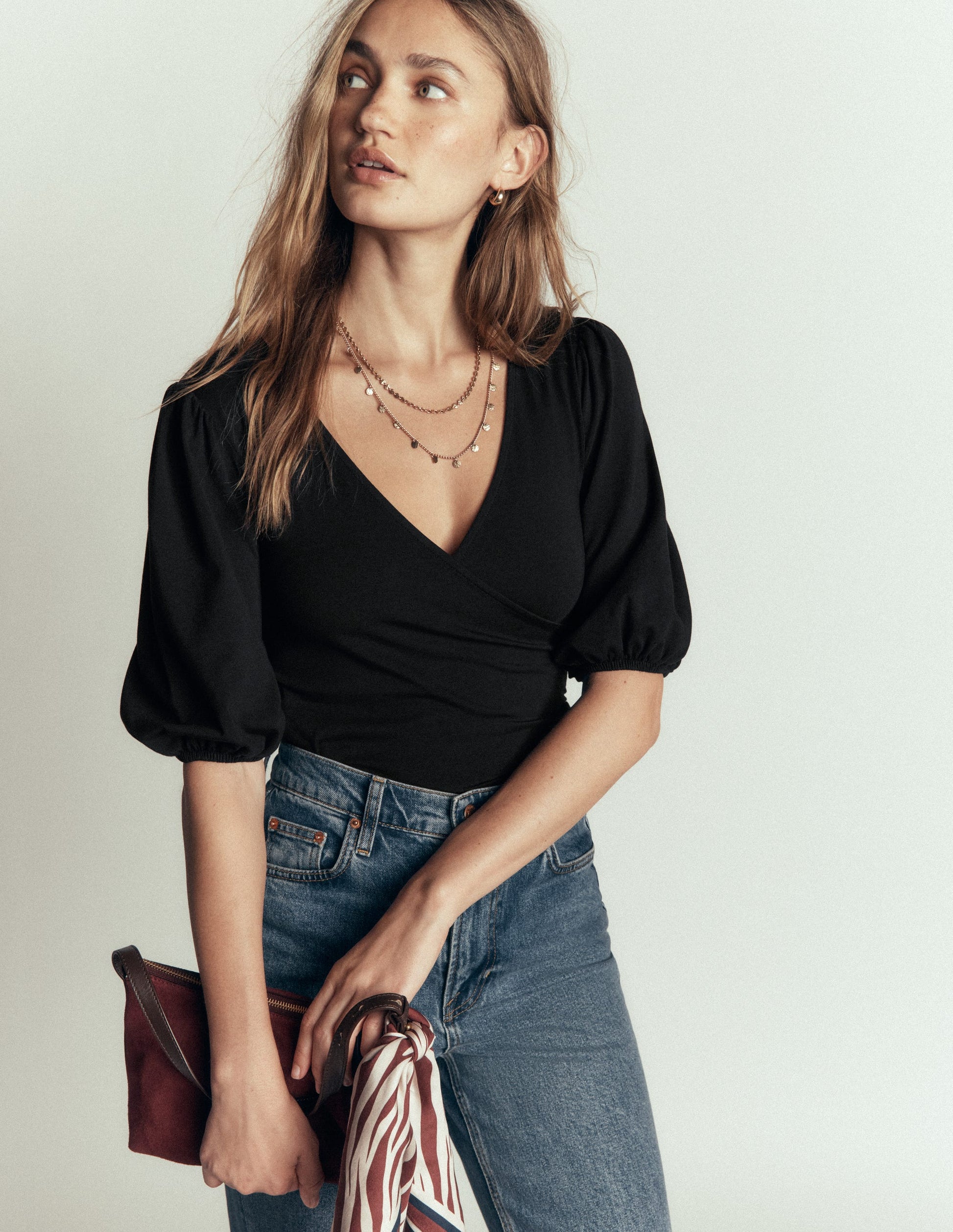 Tia Ruched Wrap Top-Black-1