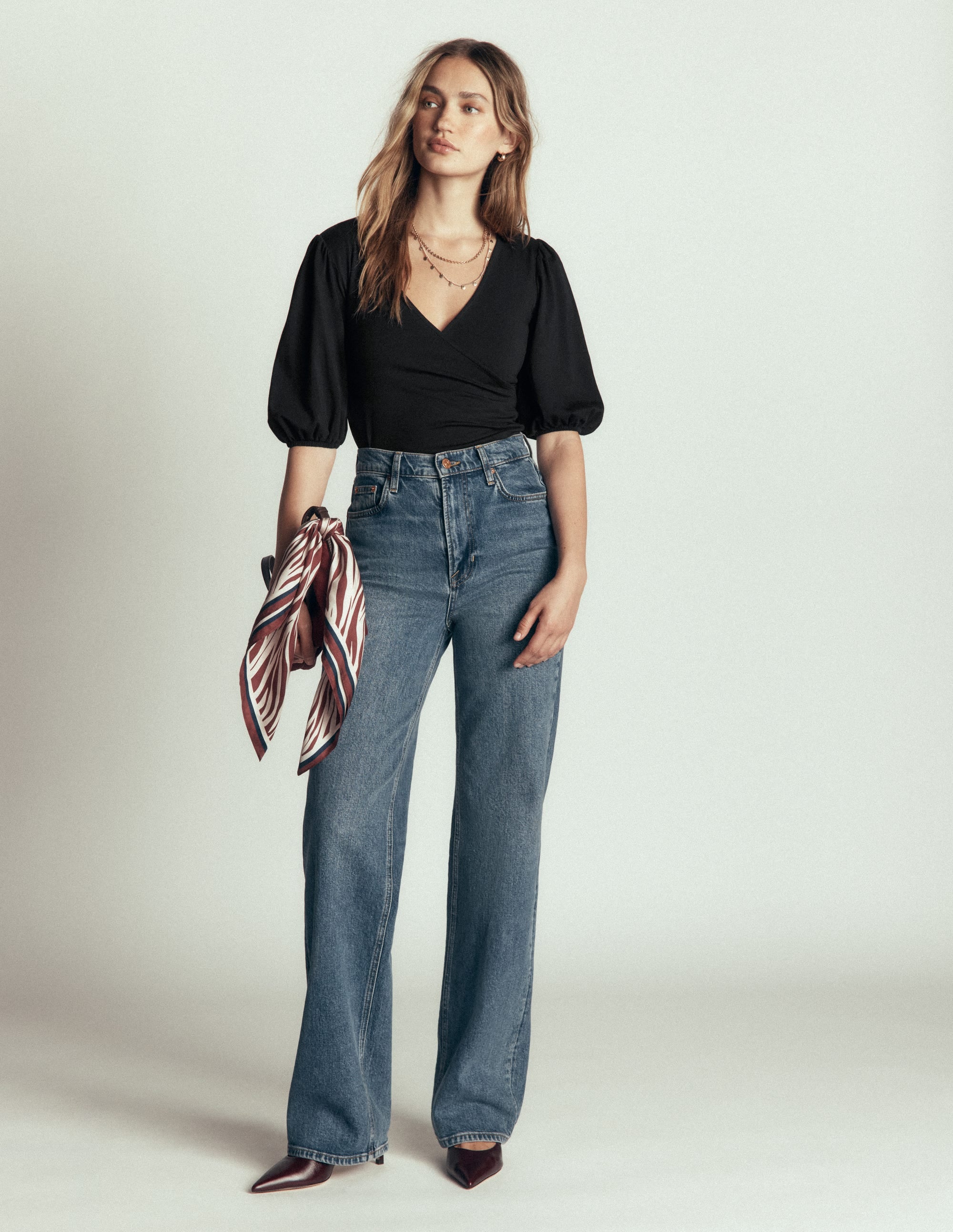 Tia Ruched Wrap Top-Black - Image 4