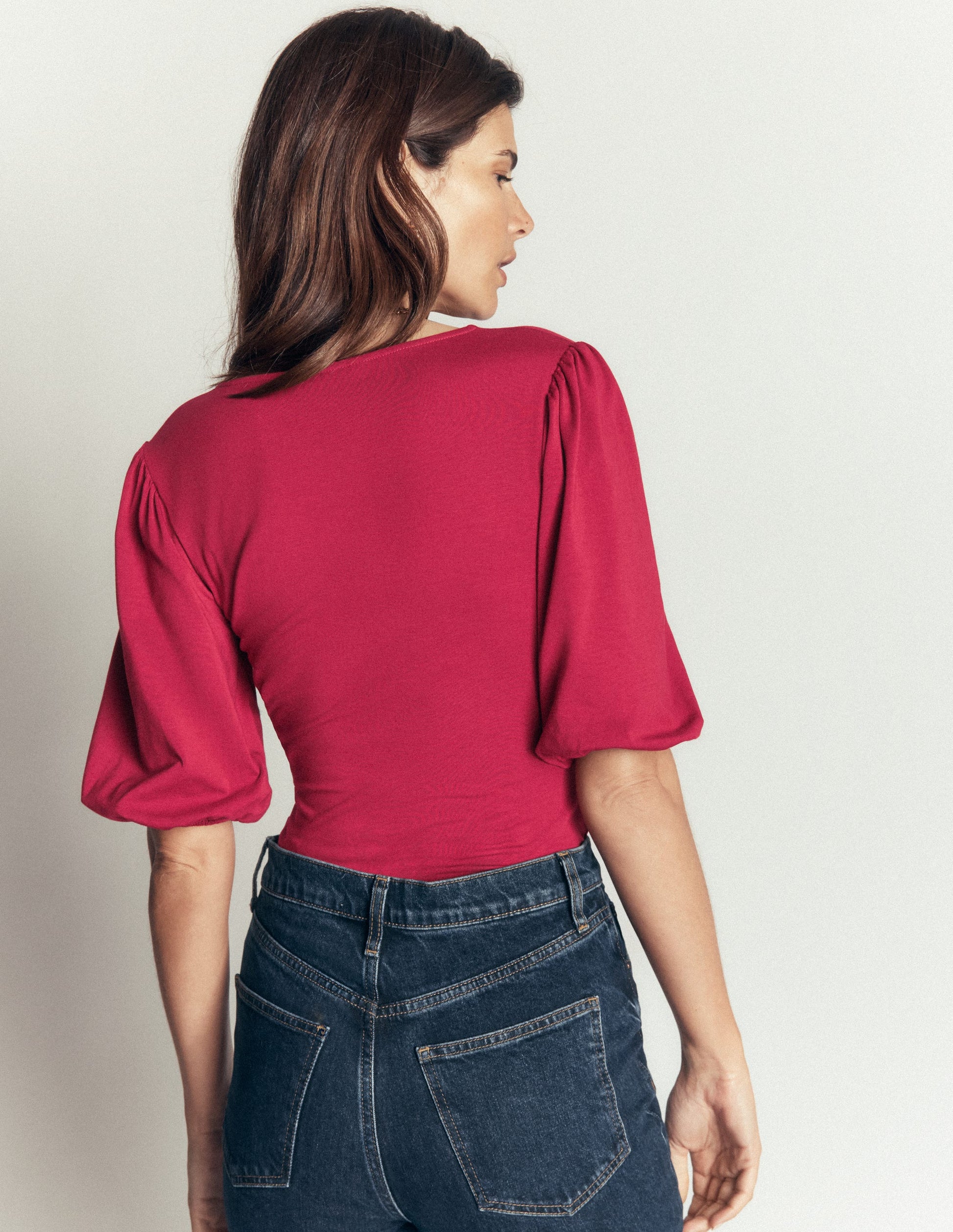 Tia Ruched Wrap Top-Ruby Red-3