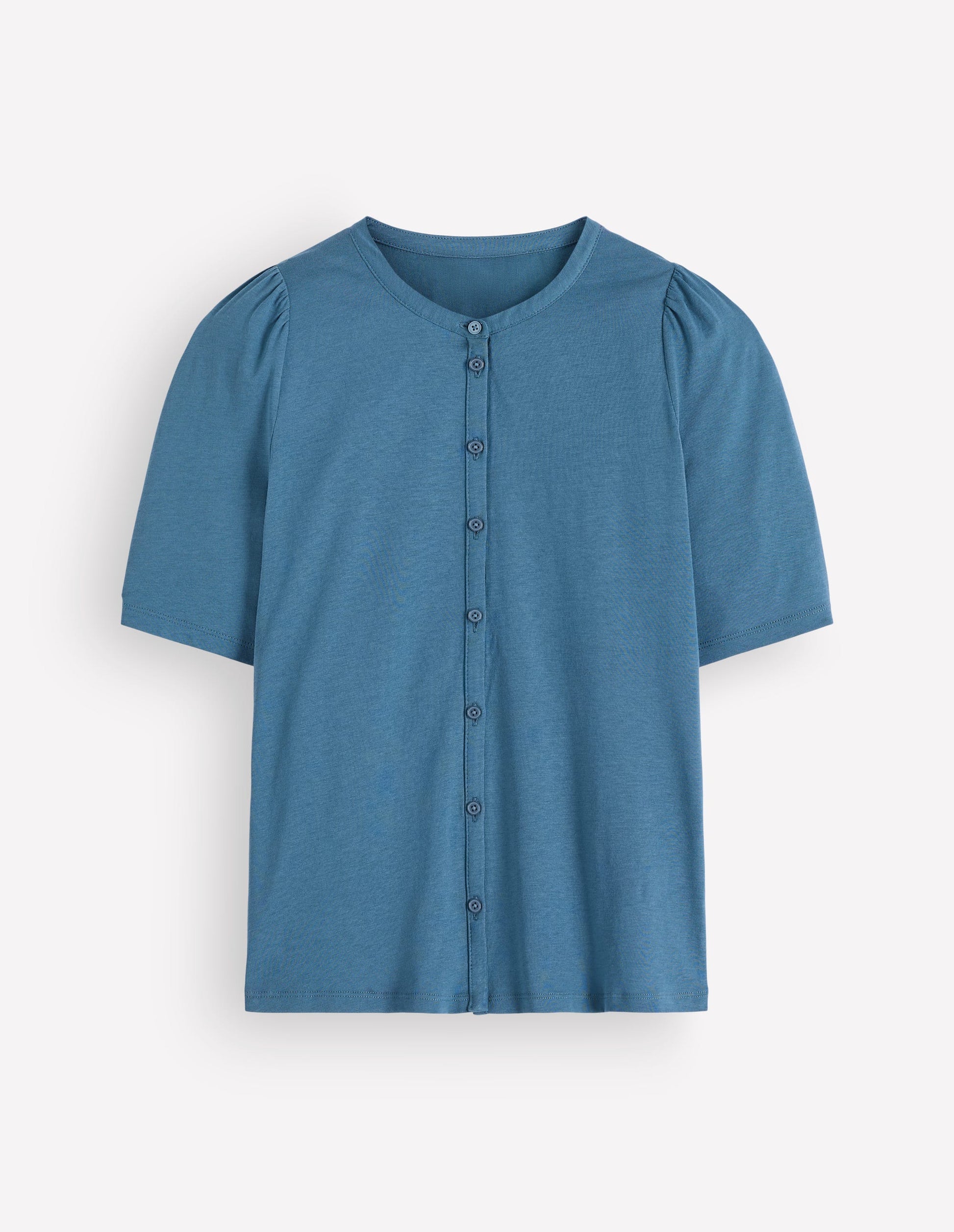Short Puff Sleeve Top-Storm Blue-5