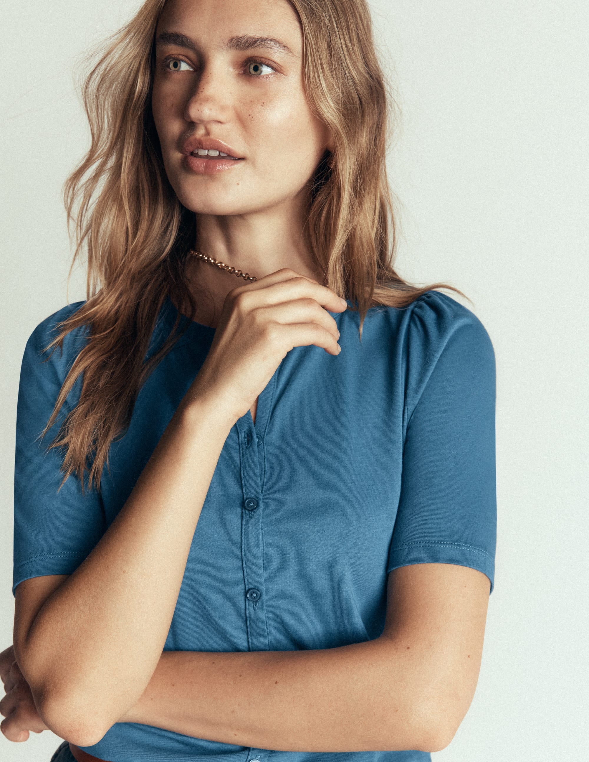 Short Puff Sleeve Top-Storm Blue - Image 2