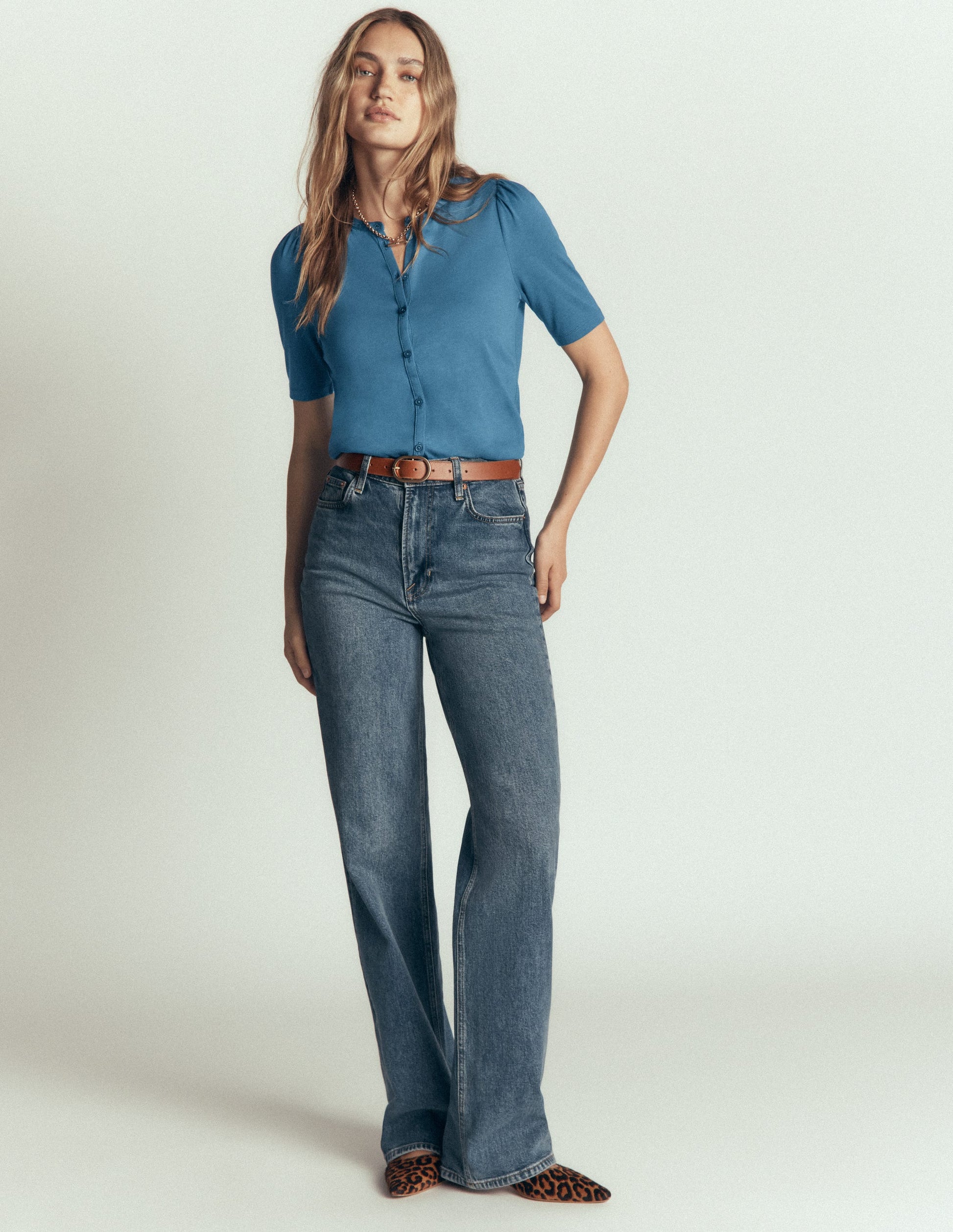 Short Puff Sleeve Top-Storm Blue-4