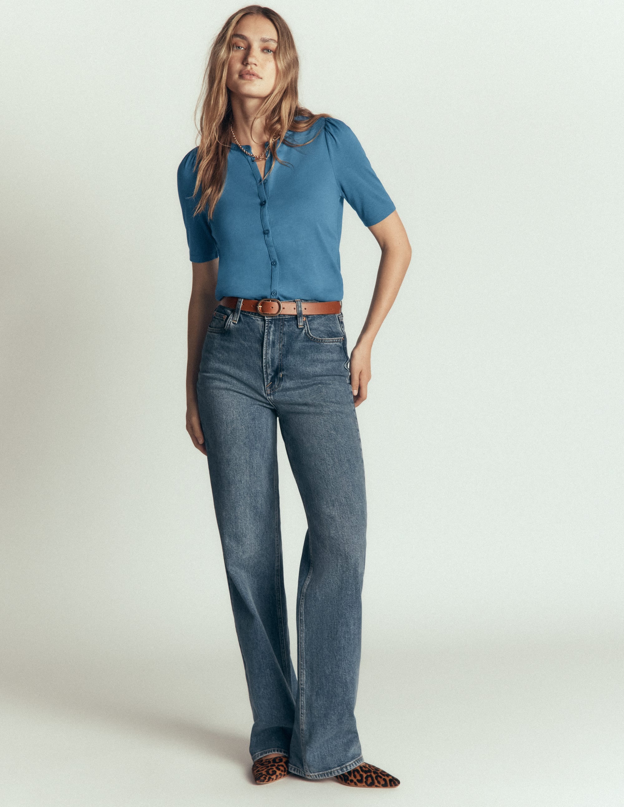 Short Puff Sleeve Top-Storm Blue - Image 4