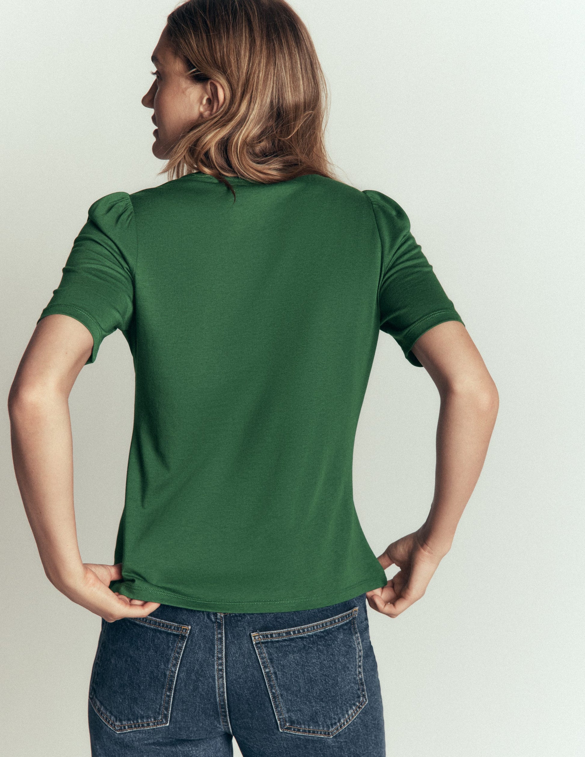 Short Puff Sleeve Top-Hunter Green-3