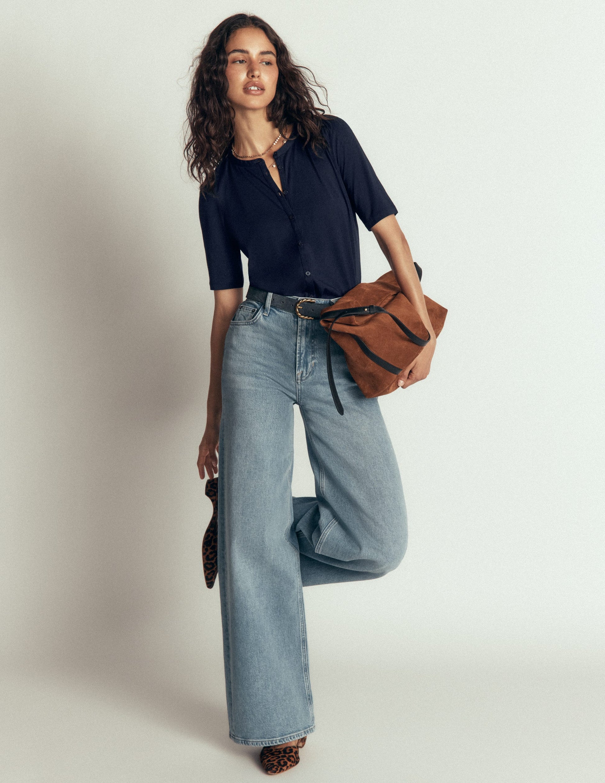 Short Puff Sleeve Top-Navy-4