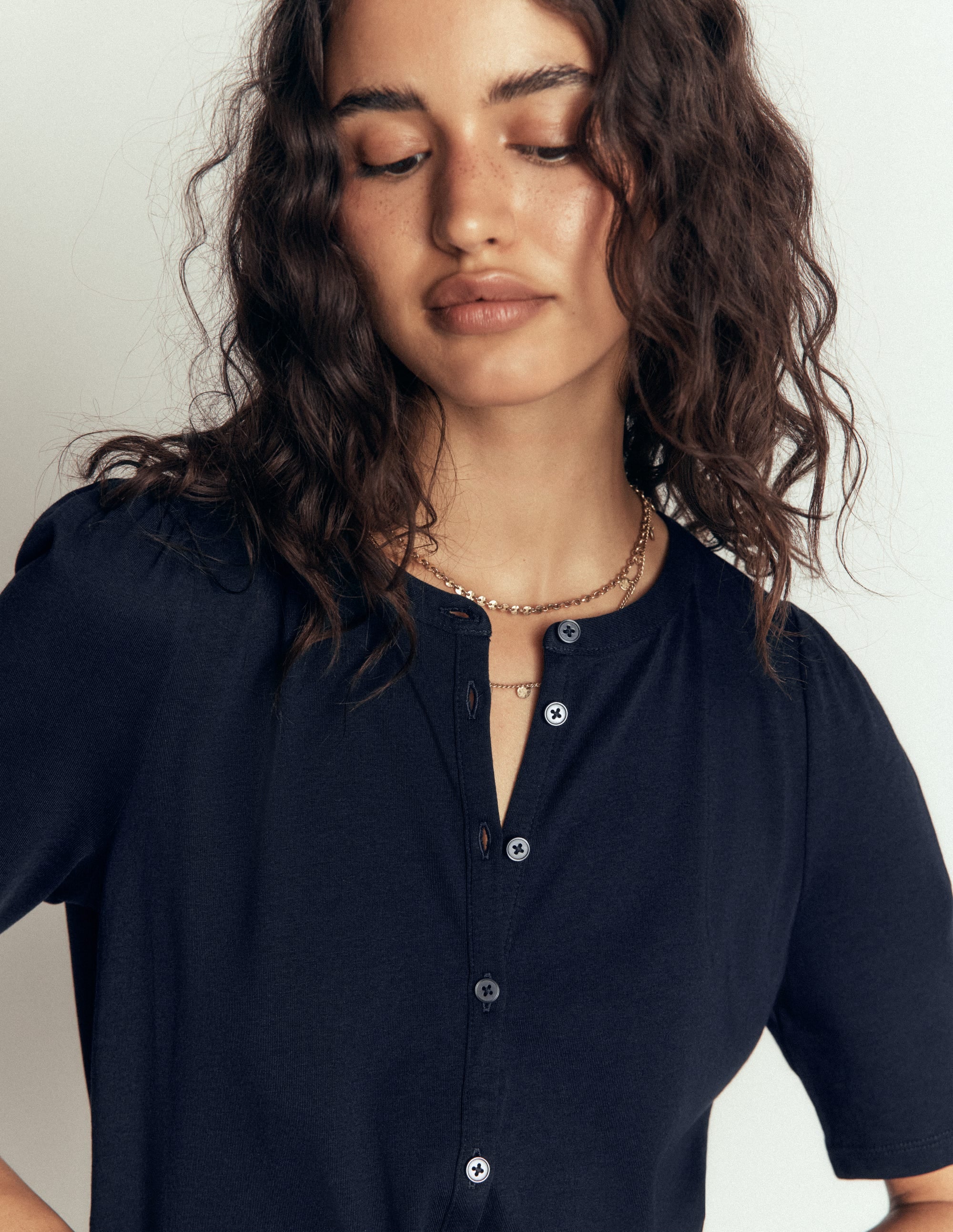 Short Puff Sleeve Top-Navy - Image 5