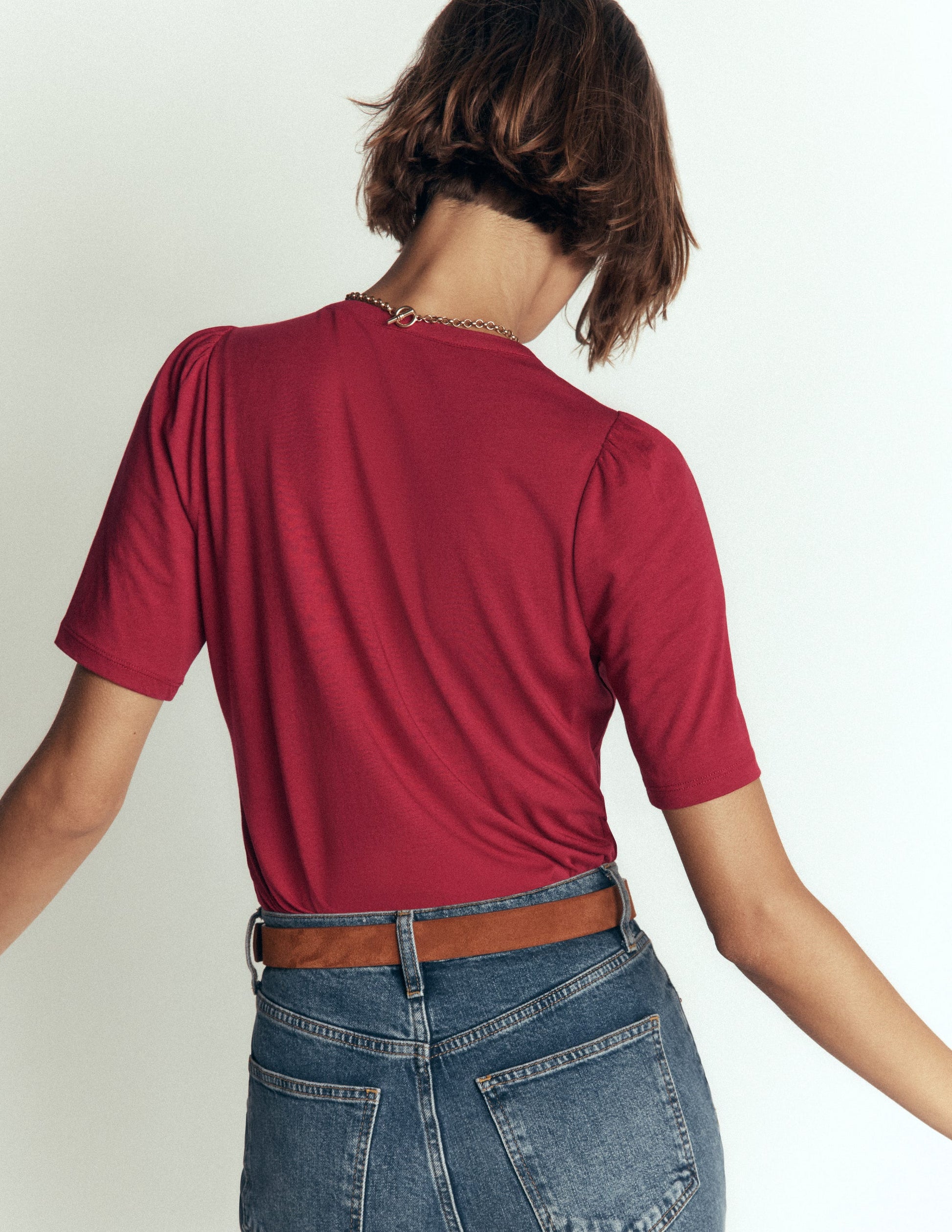 Short Puff Sleeve Top-Red Earth-3