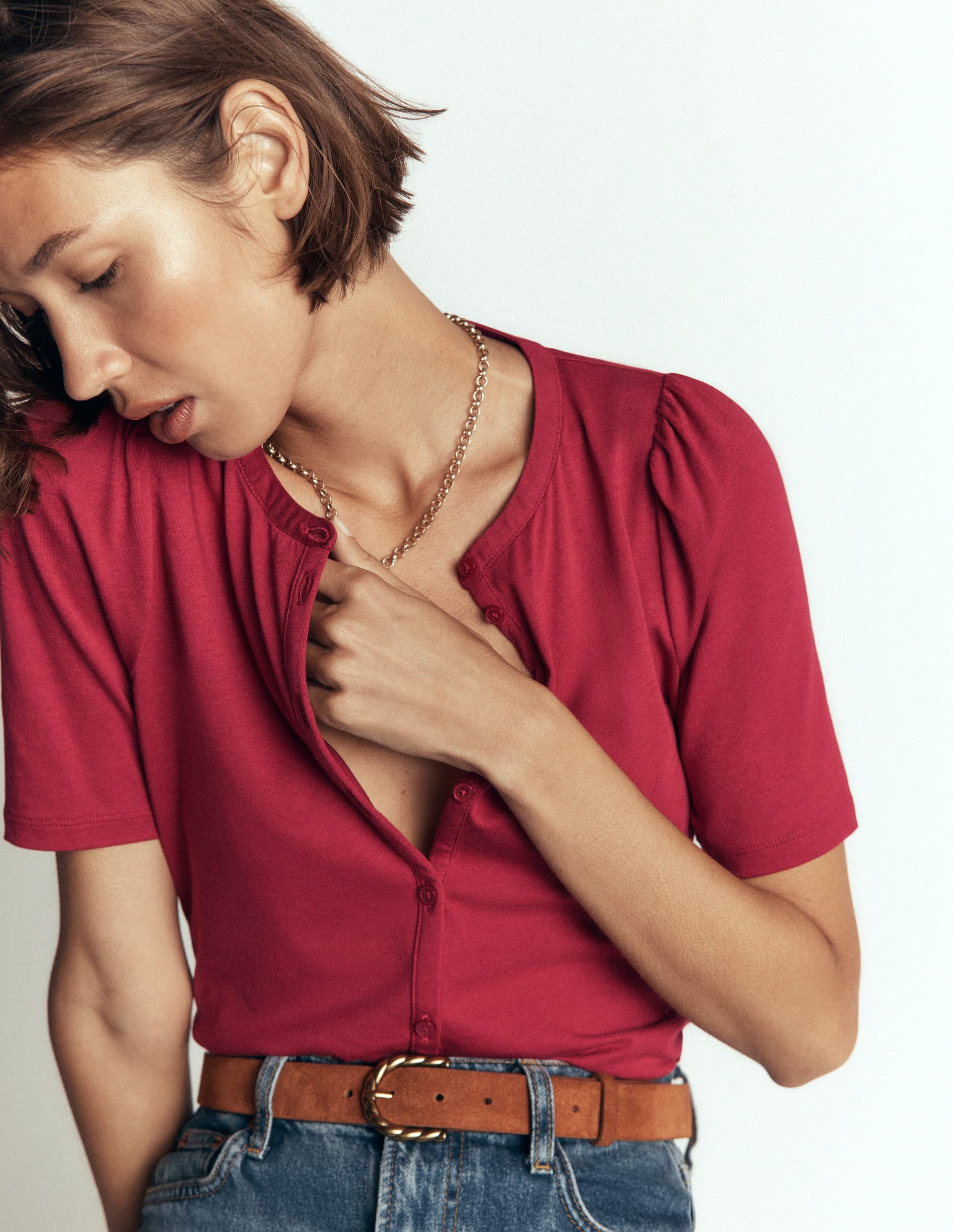 Short Puff Sleeve Top-Red Earth - Image 5