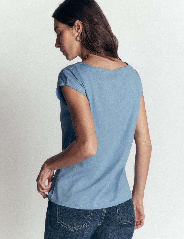 Supersoft Slash Neck T-Shirt-Blue Aura