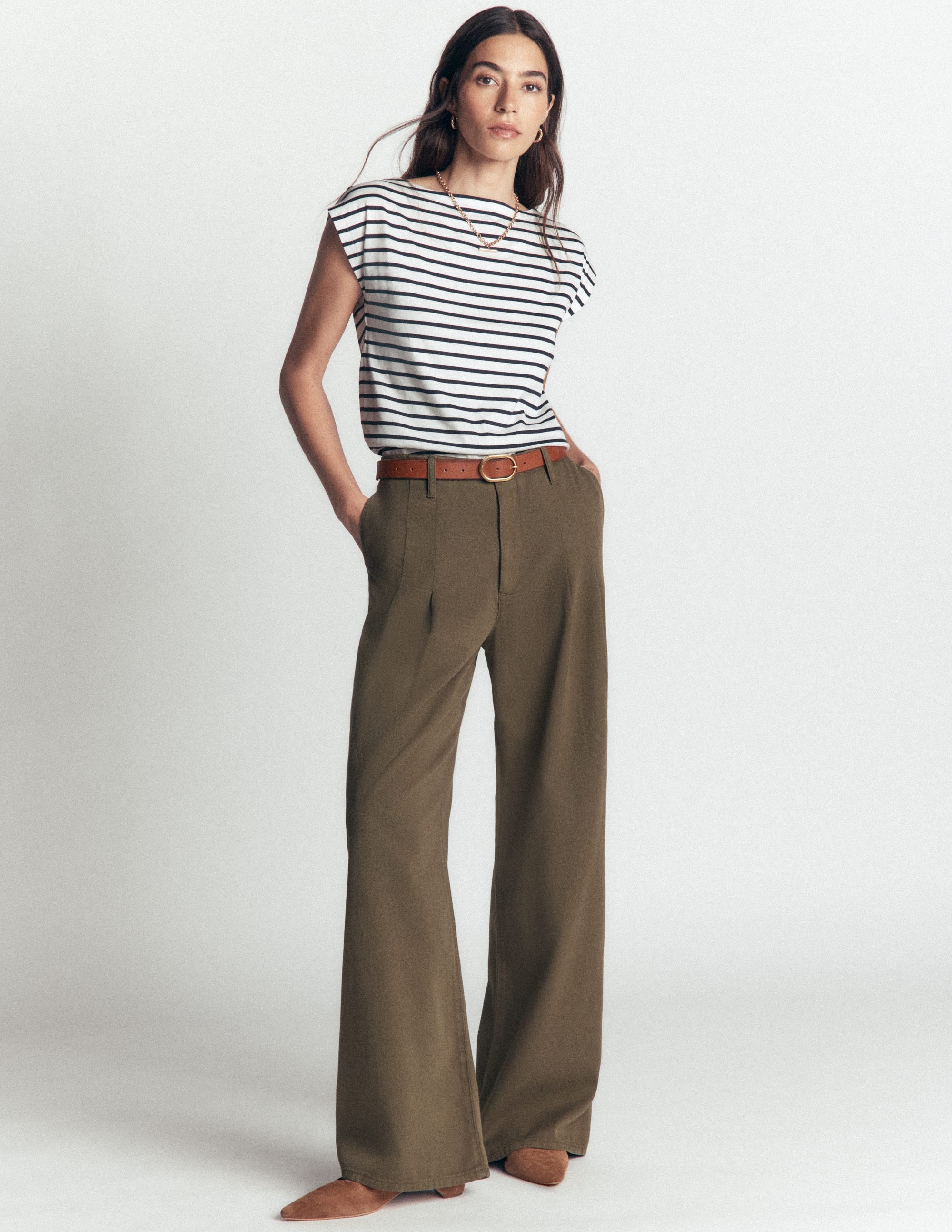 Supersoft Slash Neck T-Shirt-Ivory, Navy Stripe - Image 4