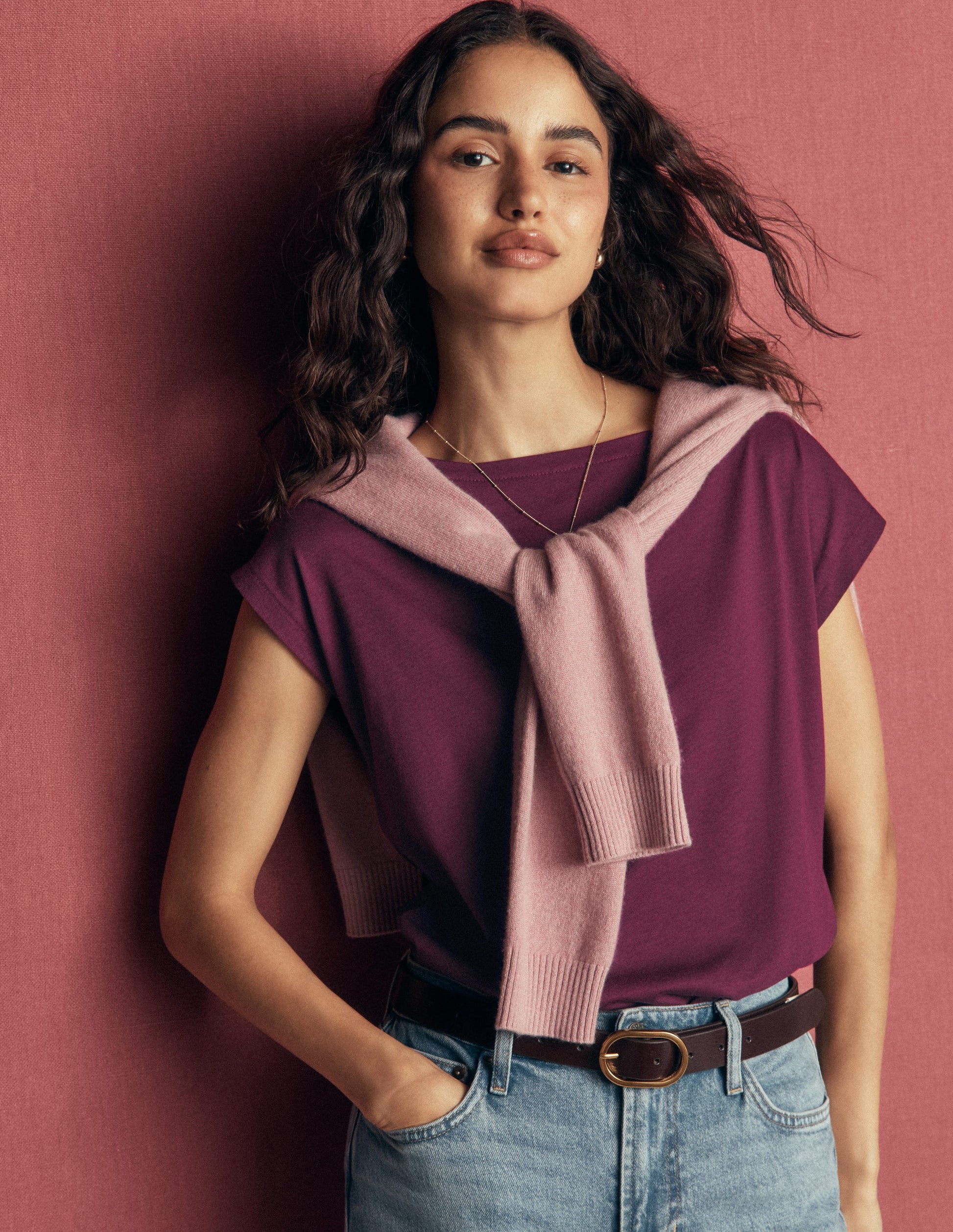 Supersoft Slash Neck T-Shirt-Dark Cherry-1